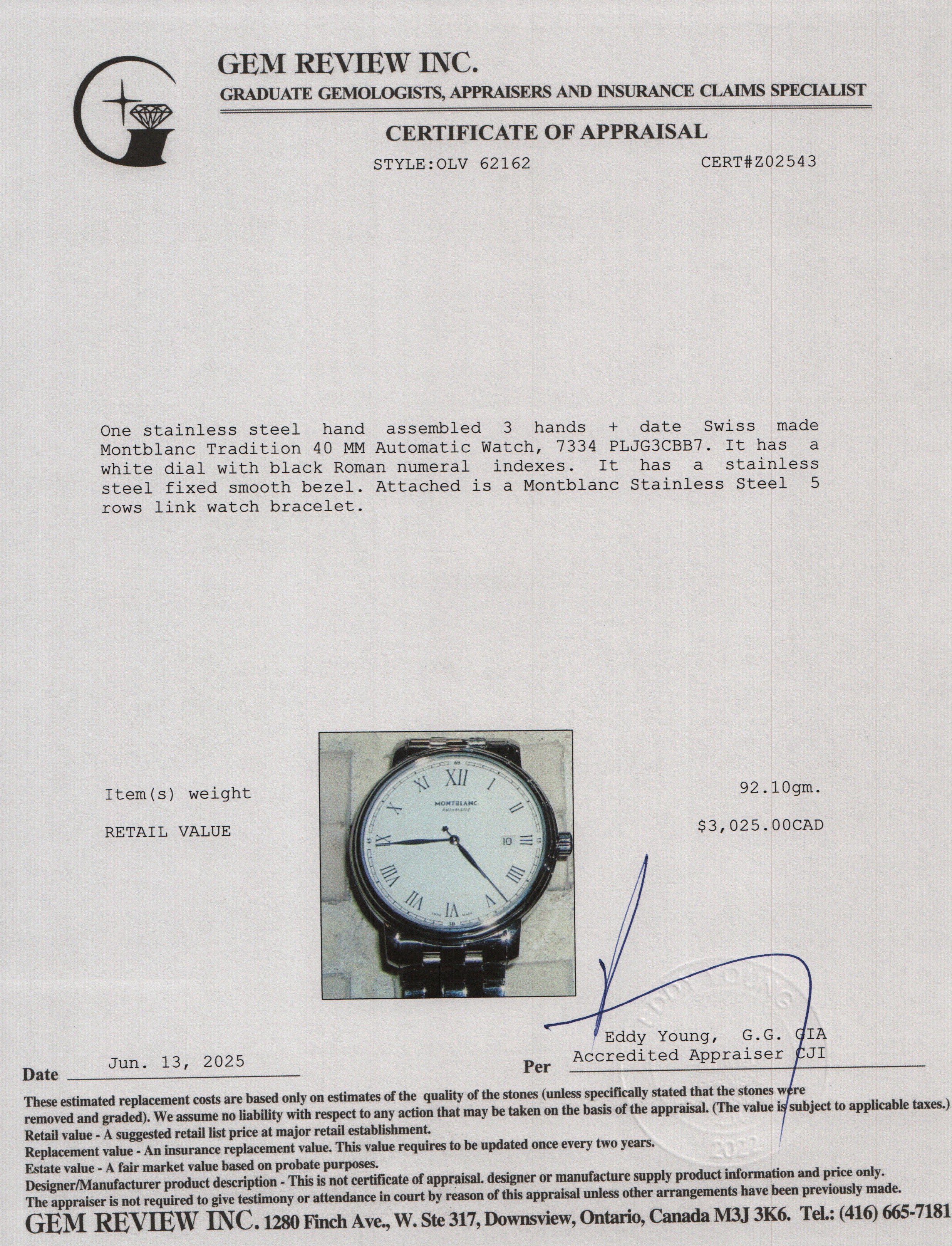 Montblanc 2022 Stainless Steel Tradition 40 MM Automatic Watch w/ Box & Papers