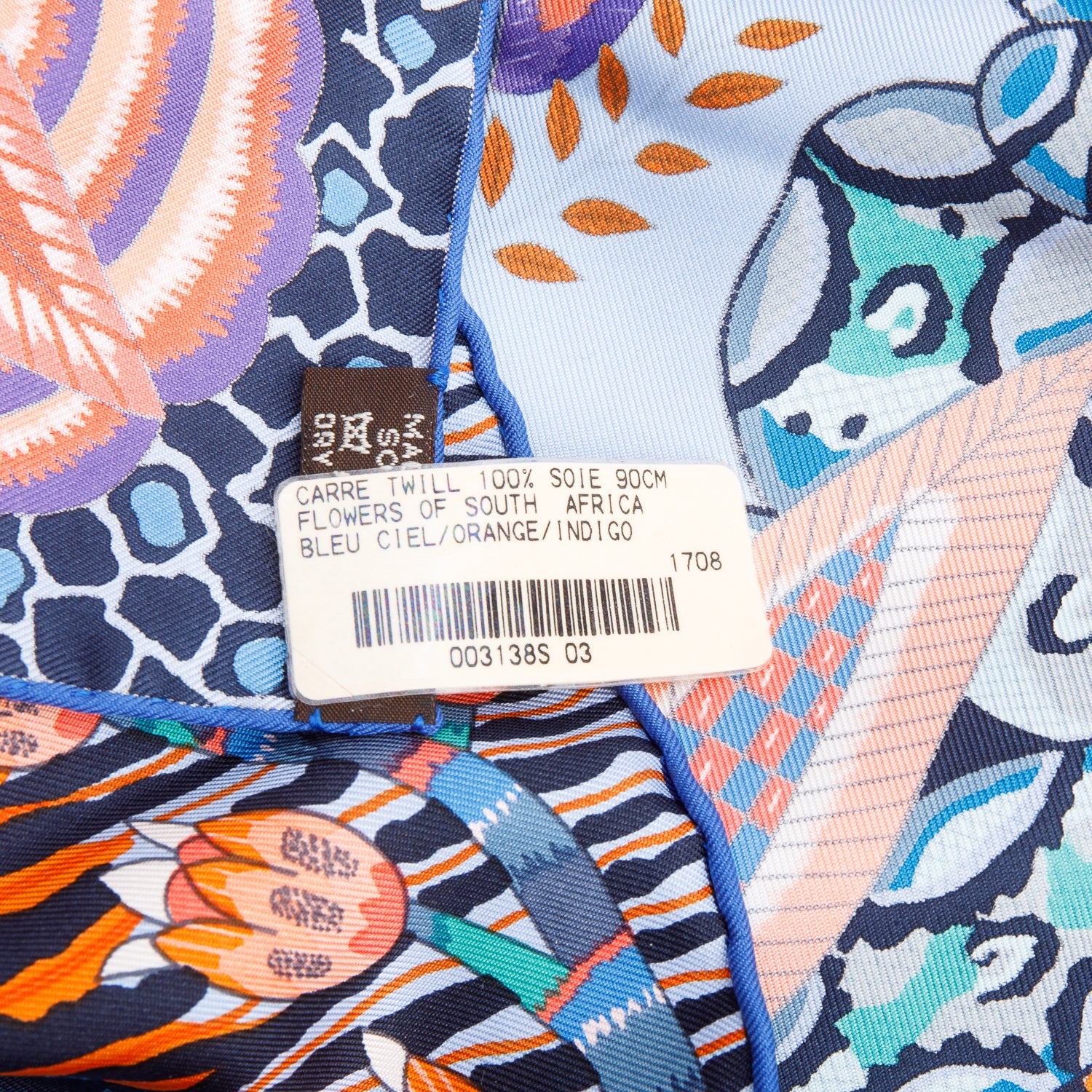 Hermes Bleu Ciel/Orange/Indigo 'Flowers of South Africa' Silk Scarf 90 w/ Box