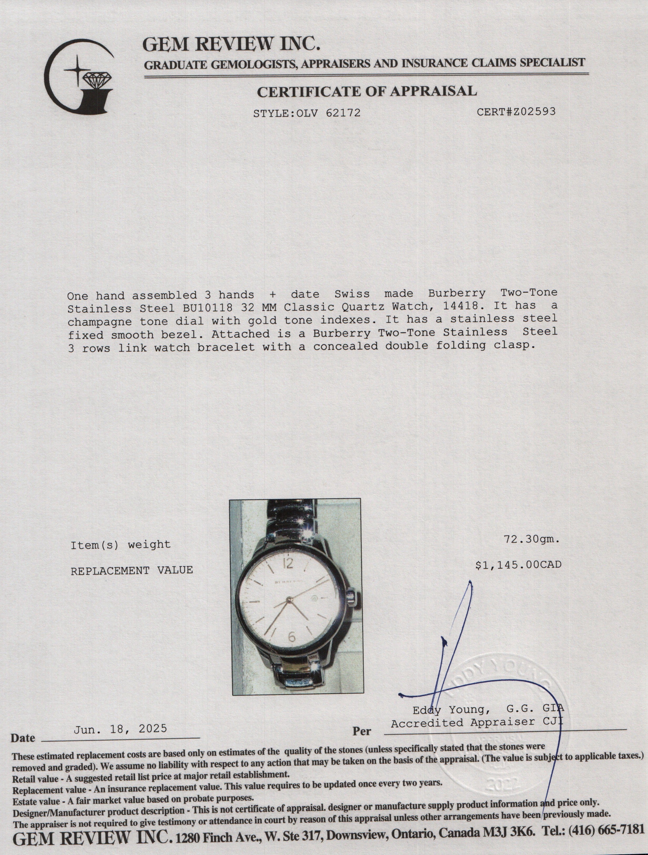 Burberry Two-Tone Stainless Steel BU10118 32 MM Classic Quartz Watch