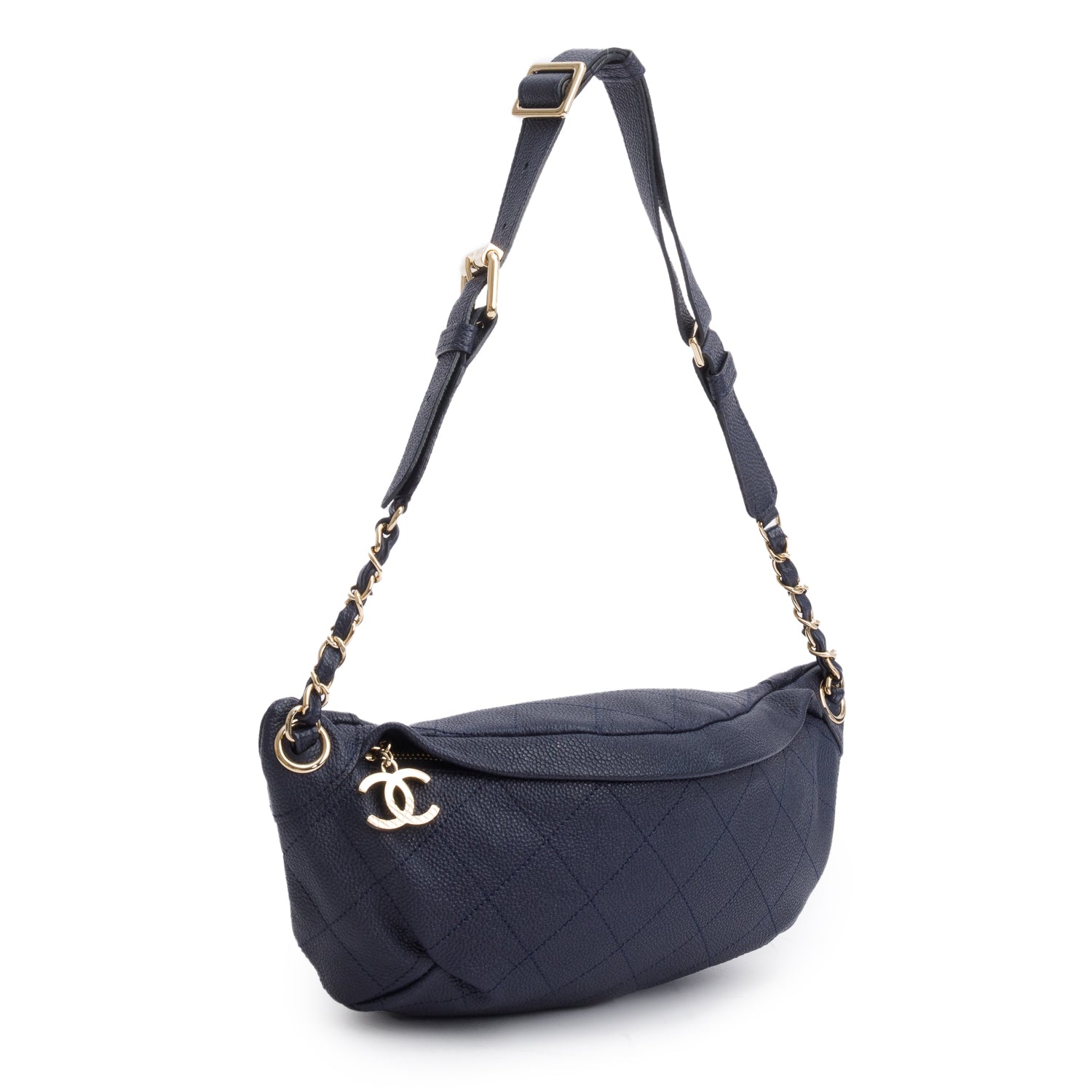 Chanel Navy Calfskin Leather Quilted Banane Waist Bag w/ Box & Authenticity Card