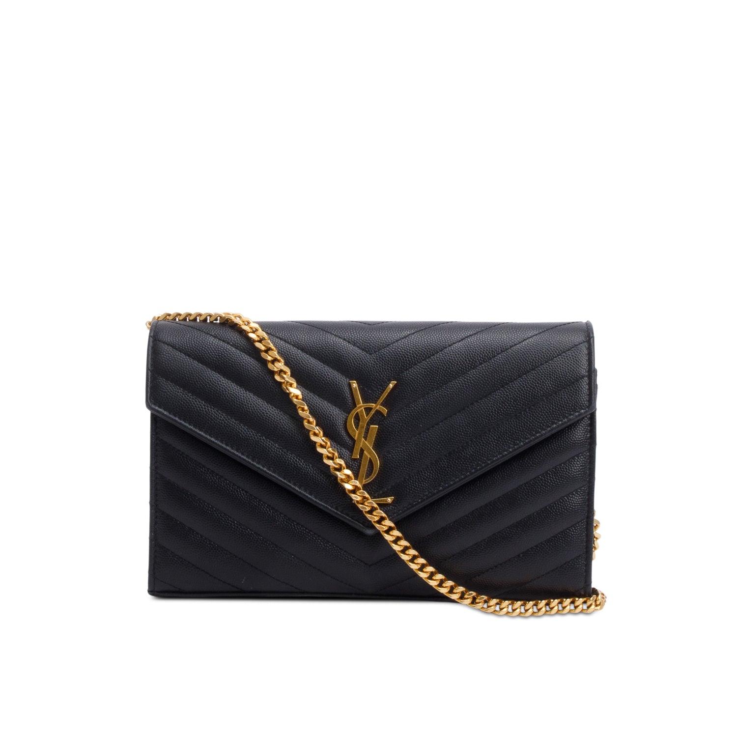 Saint Laurent Black Cassandre Matelasse Envelope Chain Wallet