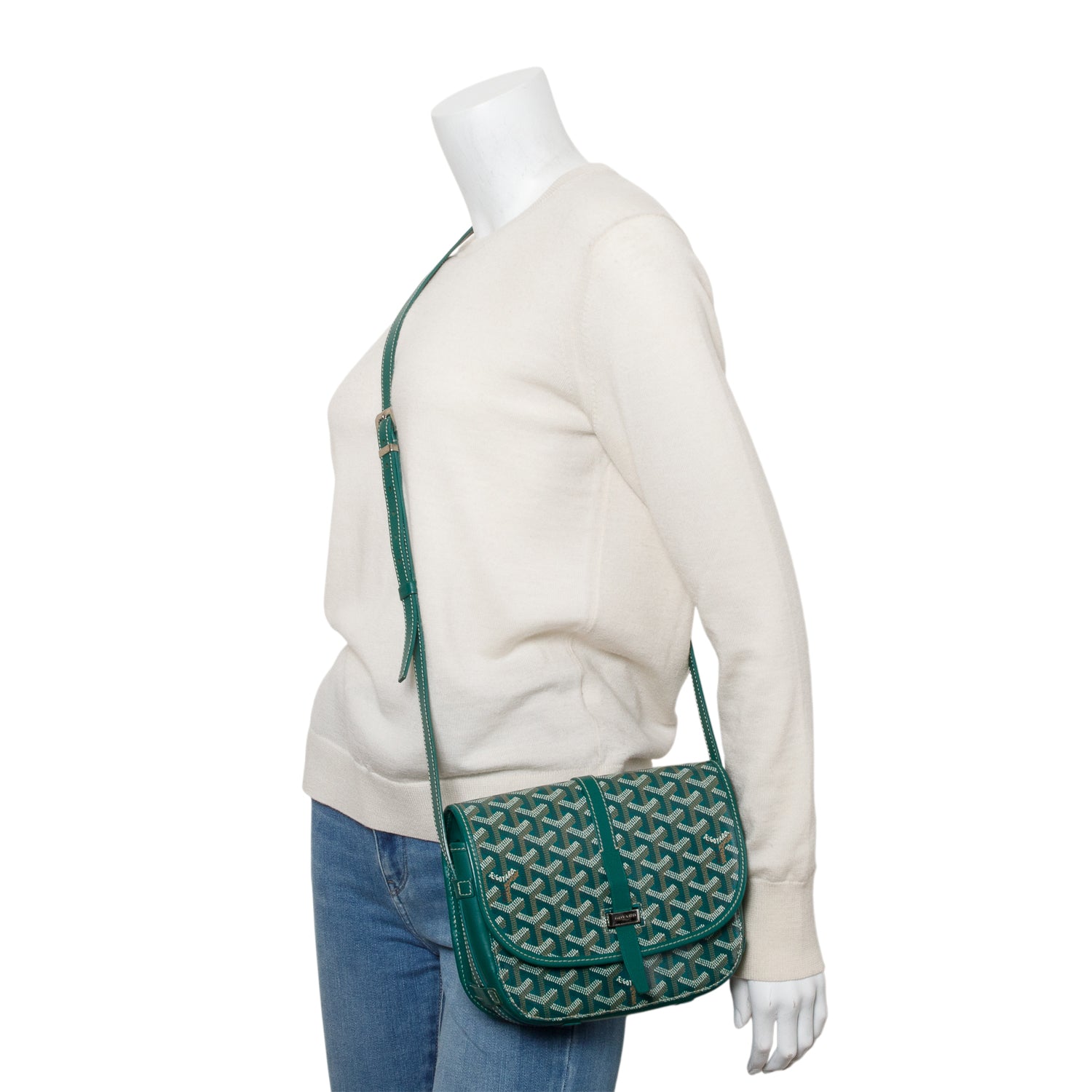 Goyard 2021 Green Leather & Monogram Canvas Belvedere II PM Crossbody Bag