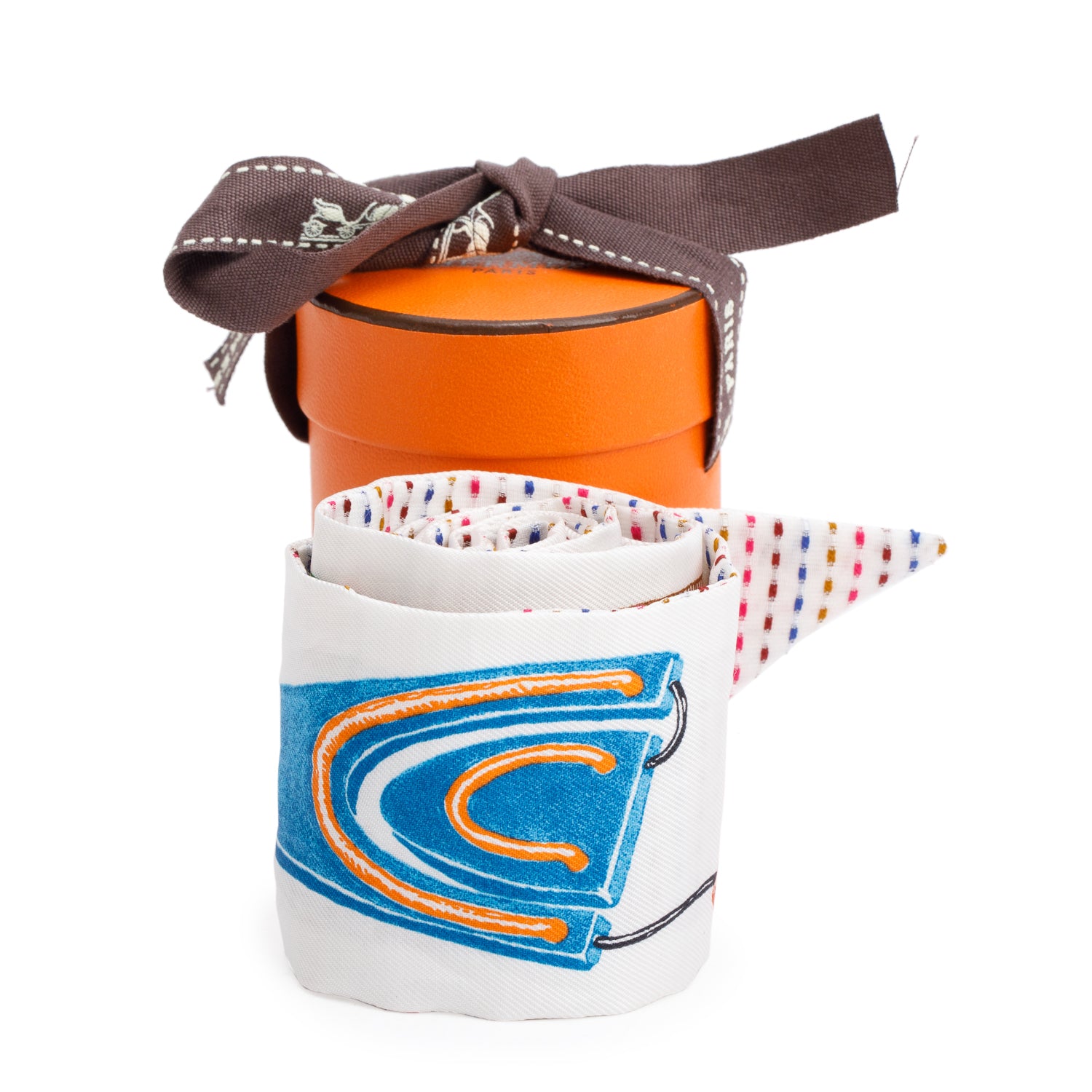 Hermes White/Mulitcolour 'Chevaloscope Pointille' Silk Twilly w/ Box