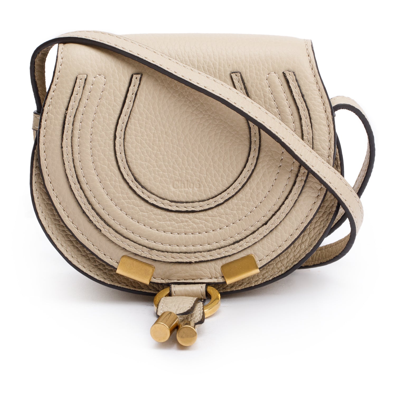 Chloe Beige Grained Leather Nano Marcie Crossbody Bag w/ Authenticity Card
