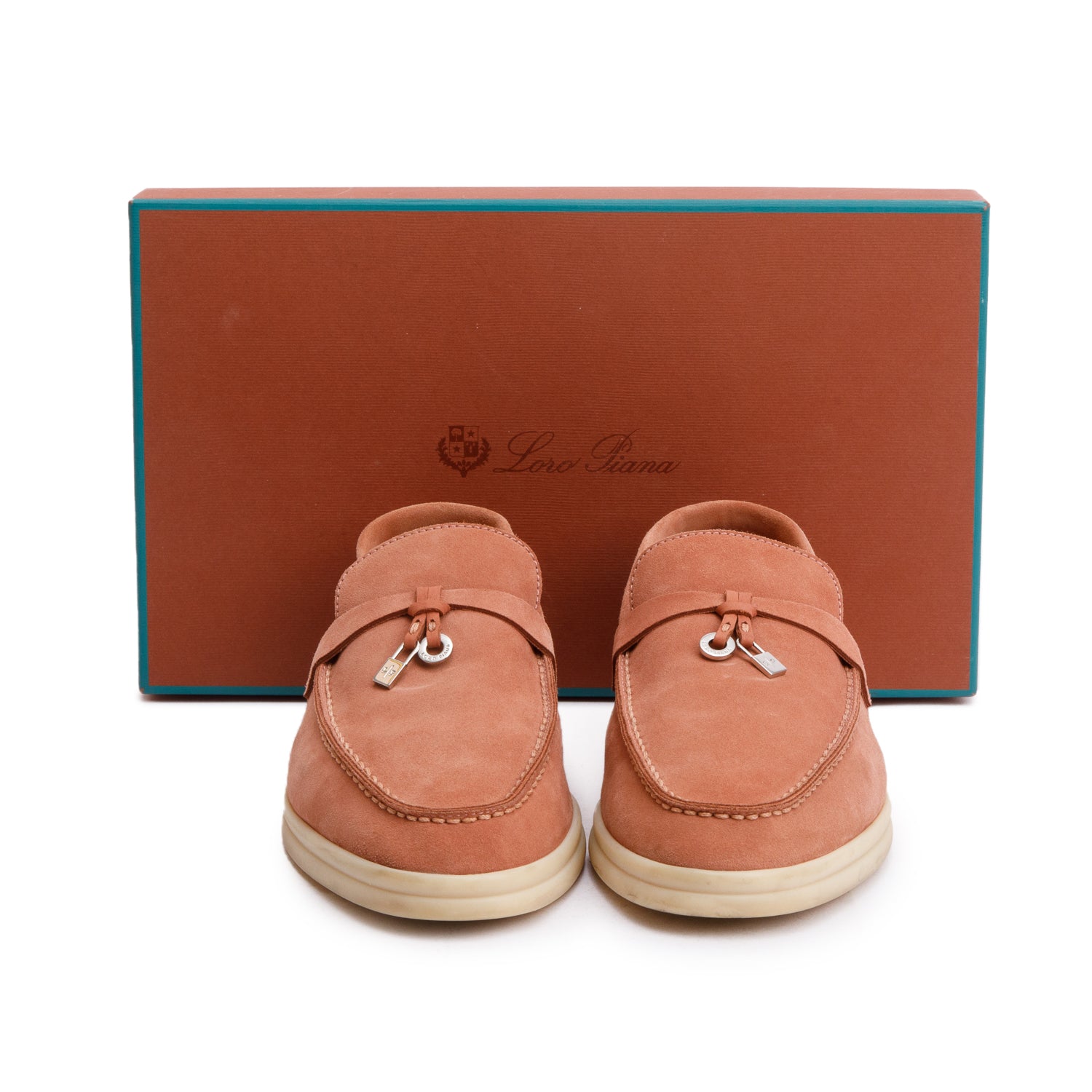 Loro Piana Ancient Blush Suede Summer Charms Walk Loafers, Size 37 w/ Box