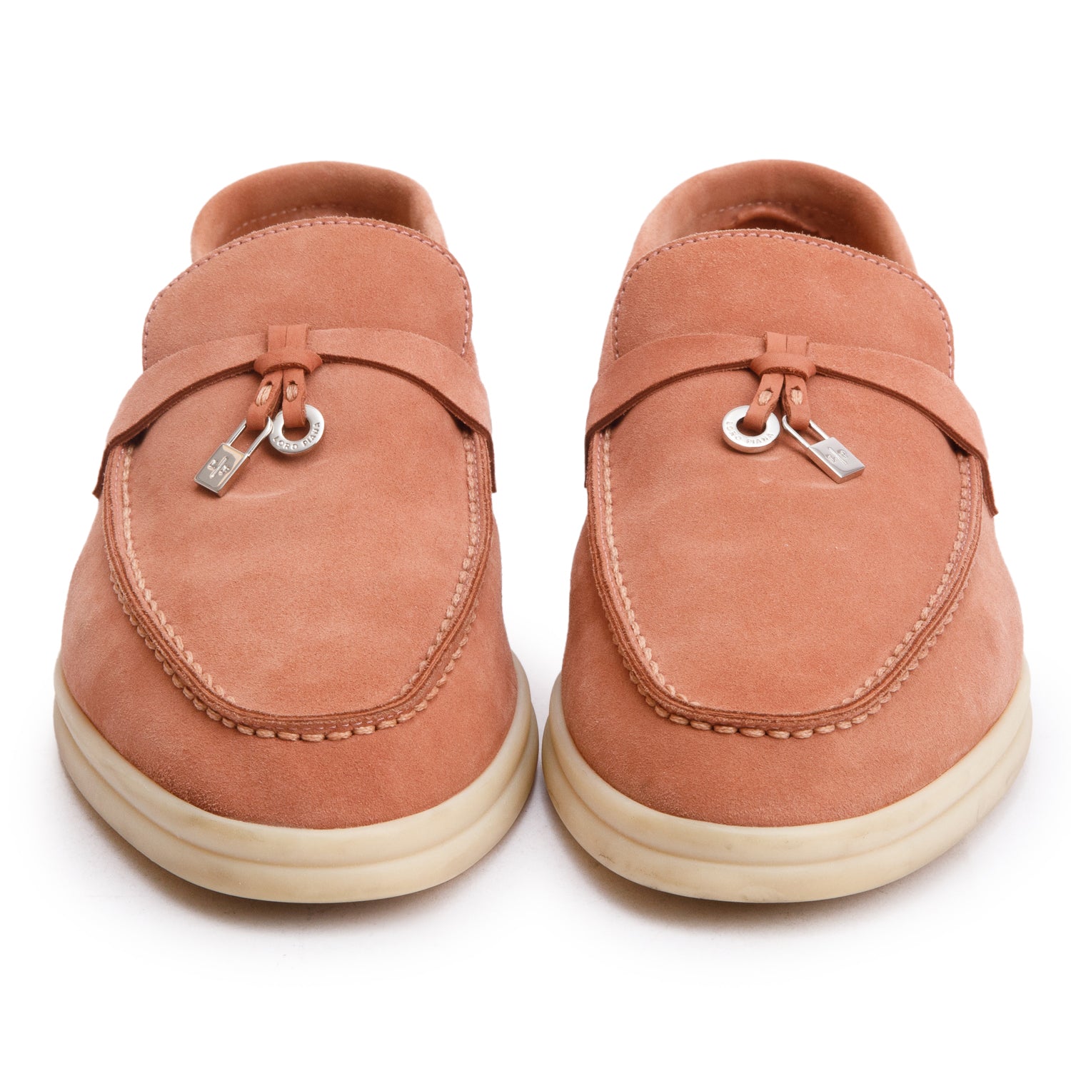 Loro Piana Ancient Blush Suede Summer Charms Walk Loafers, Size 37 w/ Box