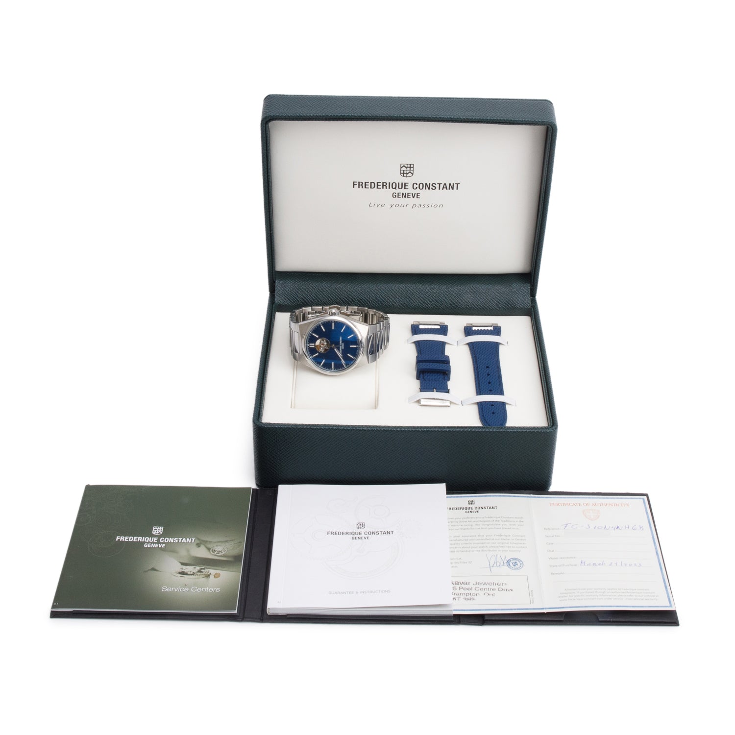 Frederique Constant 2023 Stainless Steel Highlife Heart Beat 41 MM Automatic Watch Blue Dial w/ Box, Papers & Extra Strap