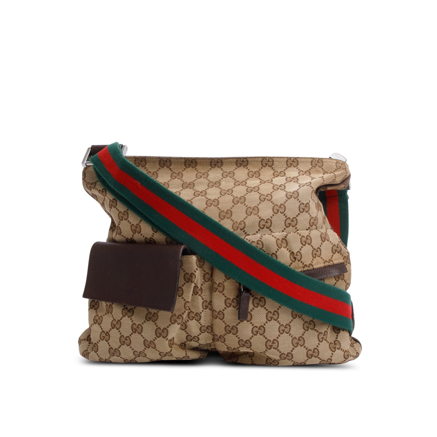 Gucci GG Canvas Web Sherry Medium Double Pocket Shoulder Bag