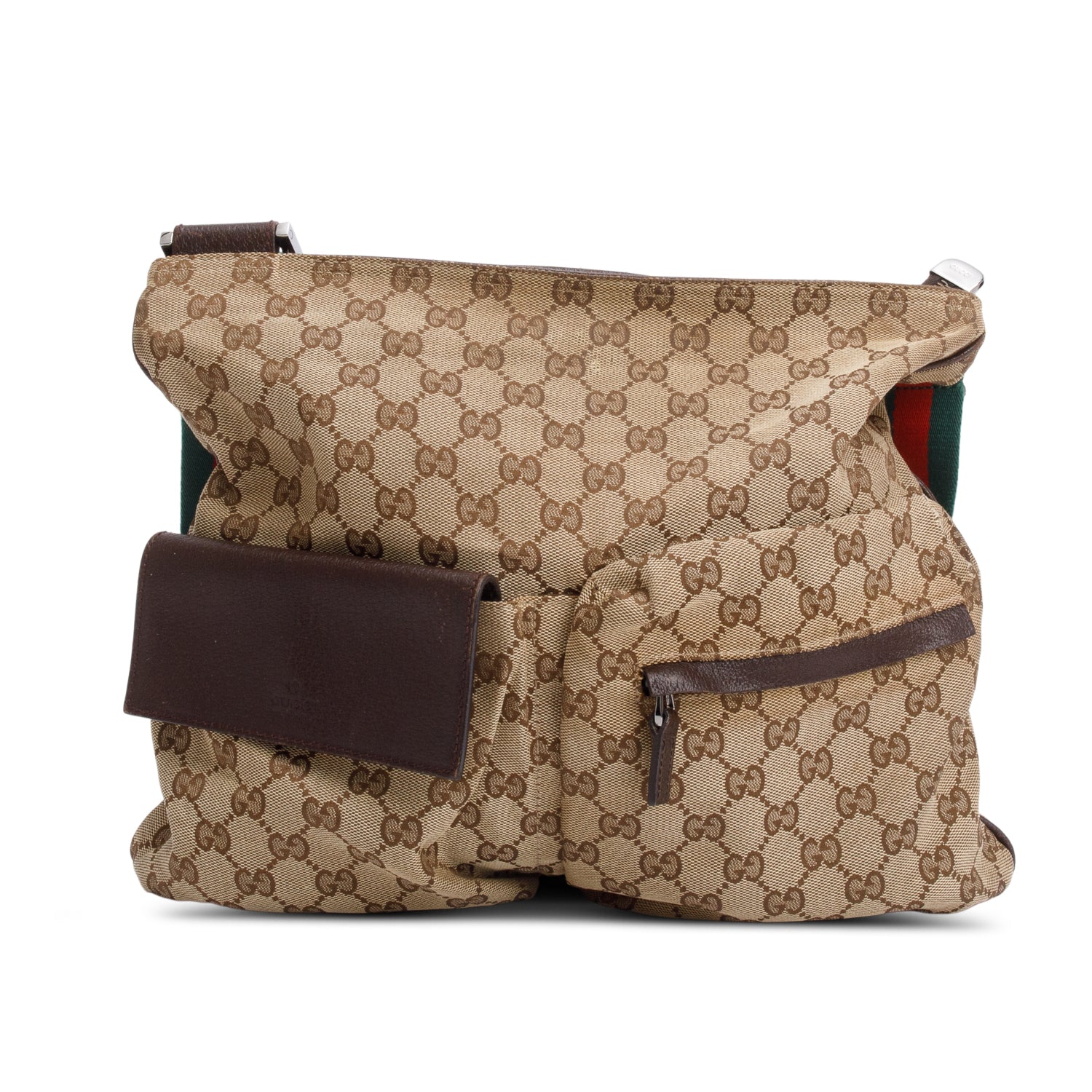 Gucci GG Canvas Web Sherry Medium Double Pocket Shoulder Bag