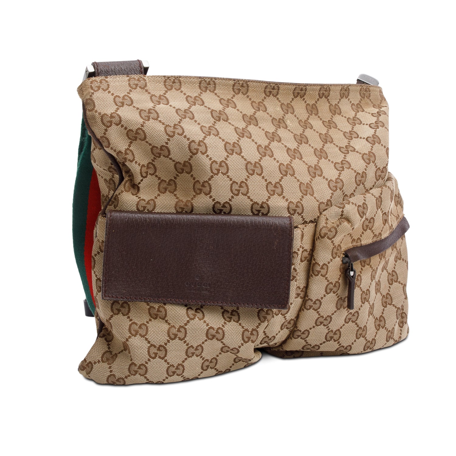 Gucci GG Canvas Web Sherry Medium Double Pocket Shoulder Bag