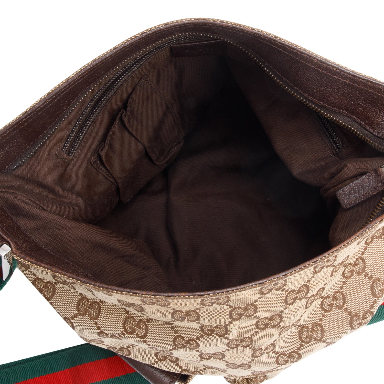 Gucci GG Canvas Web Sherry Medium Double Pocket Shoulder Bag