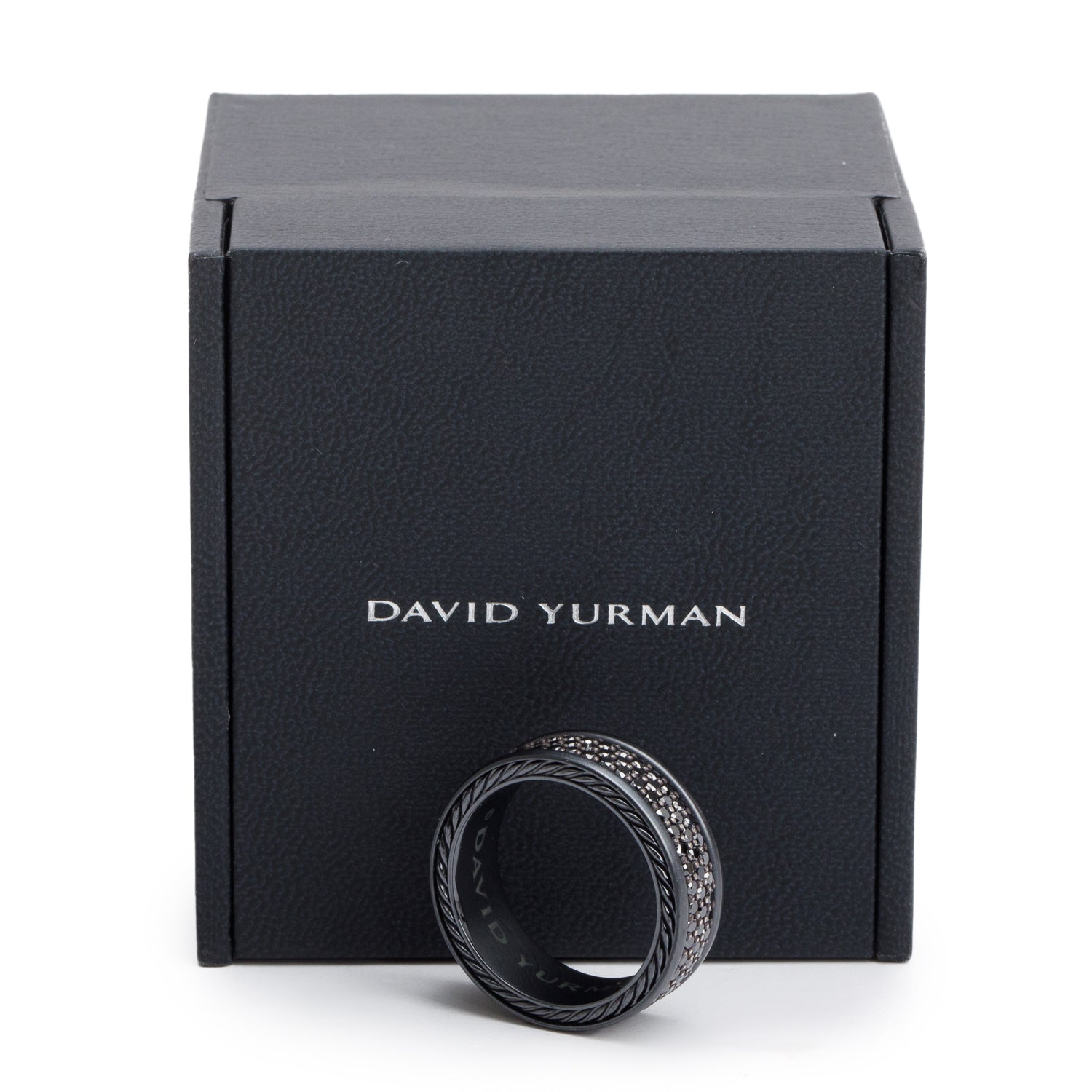 David Yurman Black Titanium & Sterling Silver Black Diamond Streamline Three Row Band Ring, Size 11 w/ Box