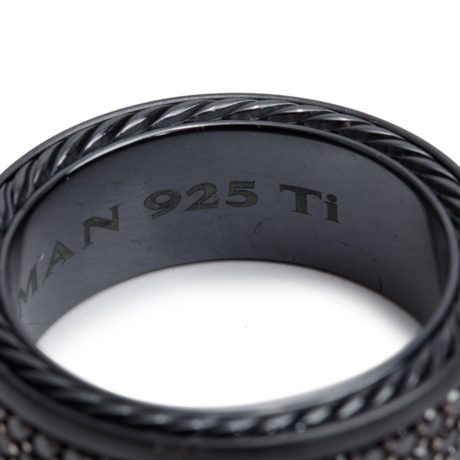 David Yurman Black Titanium & Sterling Silver Black Diamond Streamline Three Row Band Ring, Size 11 w/ Box