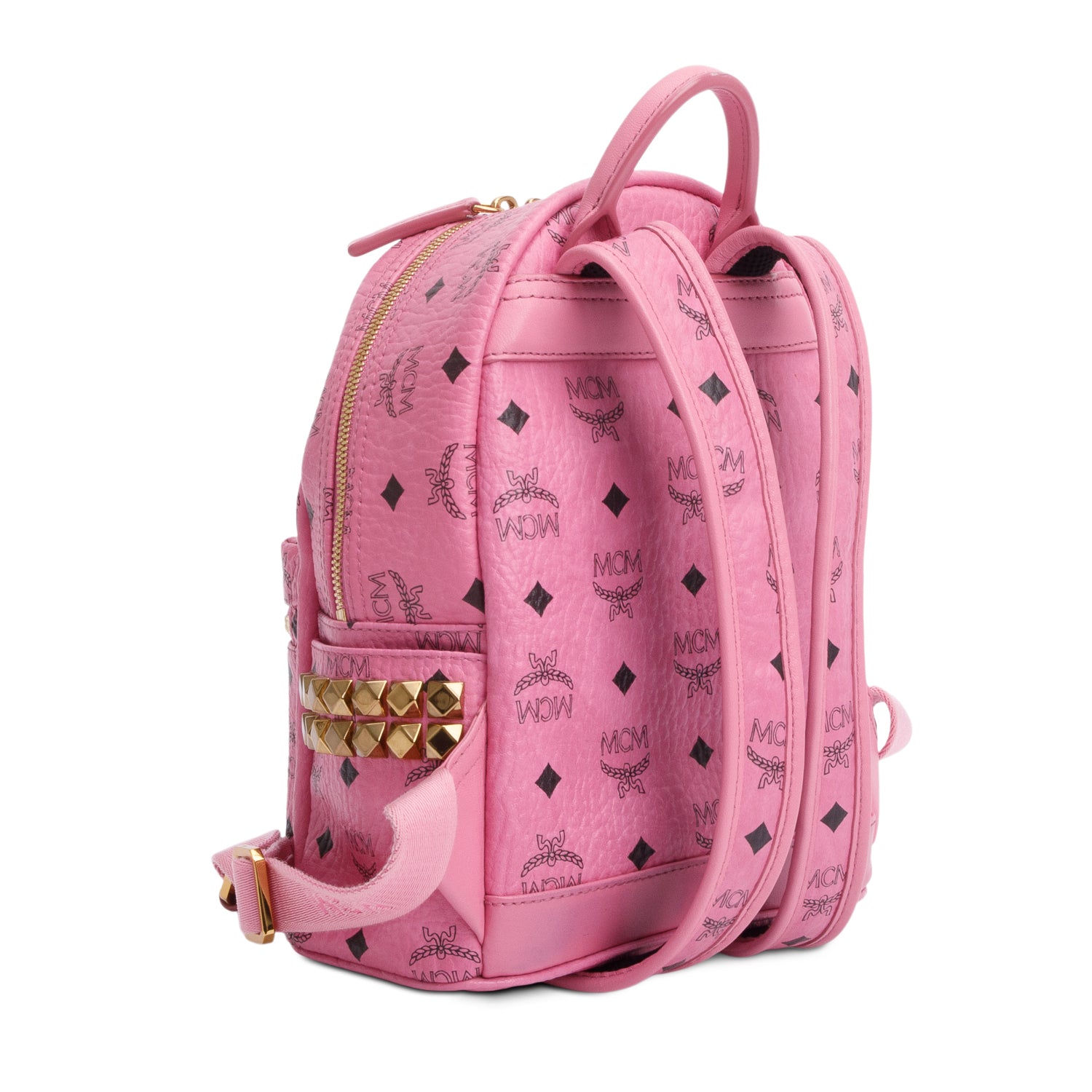 MCM Pink Visetos Side Studs Mini Stark Backpack