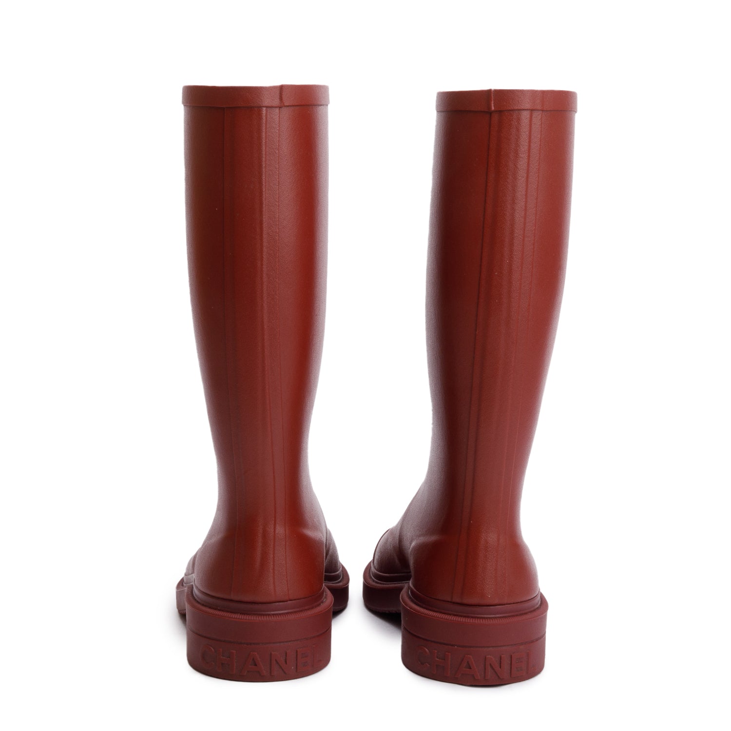 Chanel Dark Red Rubber CC High Rain Boots, Size 37 w/ Box