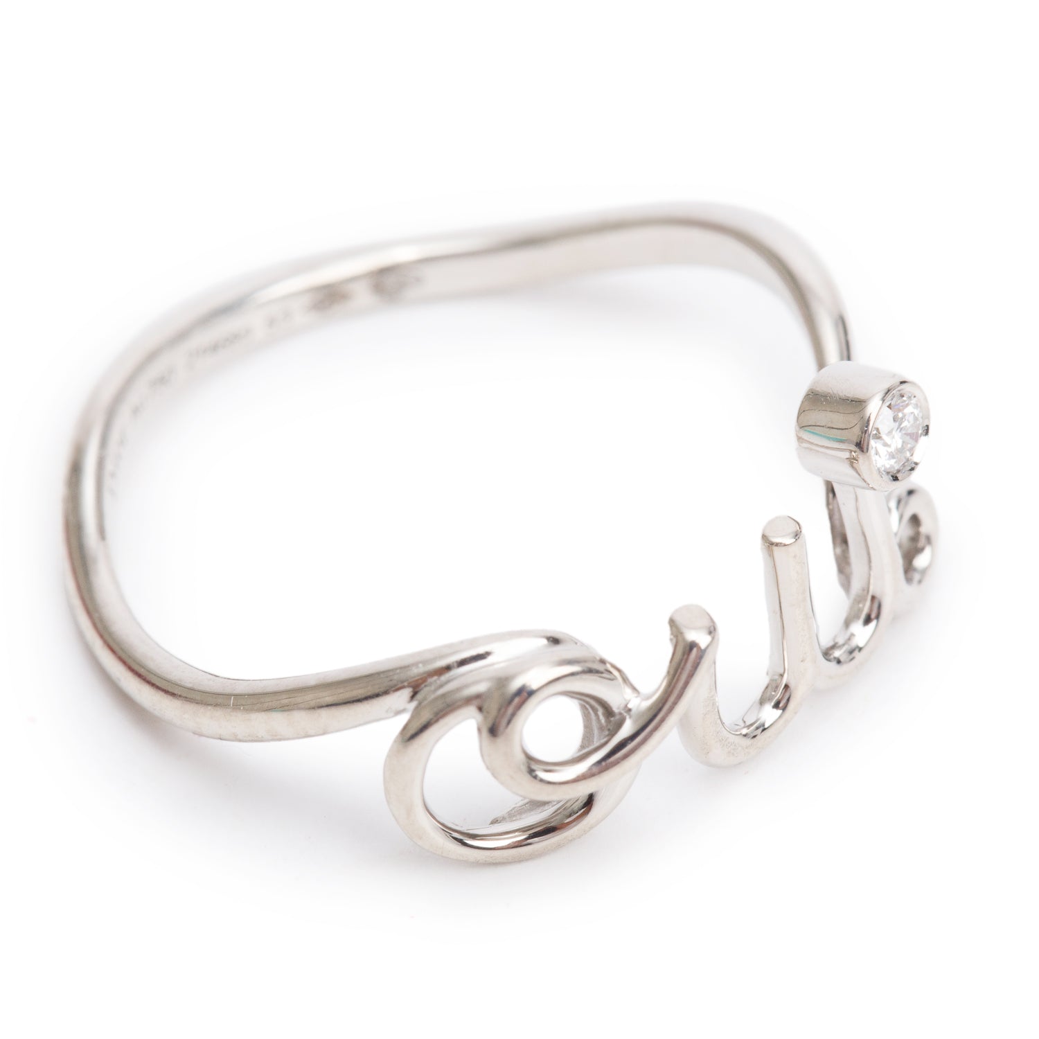 Christian Dior 18k White Gold Diamond 'Oui' Ring, Size 53 6.75 w/ Box & Certificate