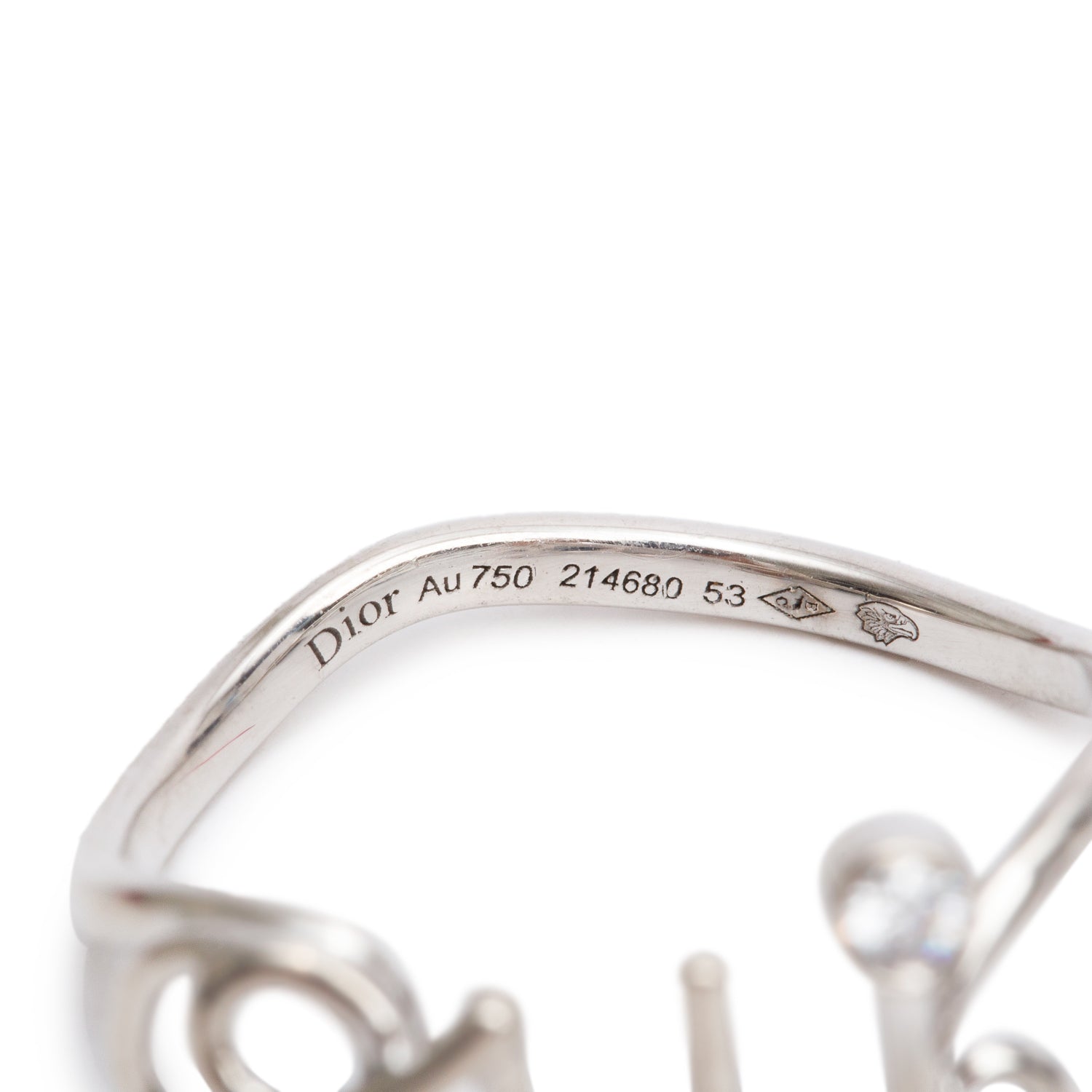 Christian Dior 18k White Gold Diamond 'Oui' Ring, Size 53 6.75 w/ Box & Certificate