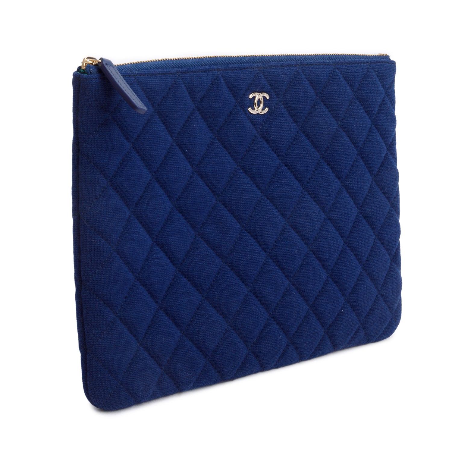 Chanel Blue Jersey Cotton Quilted Medium Cosmetic Clutch Bag