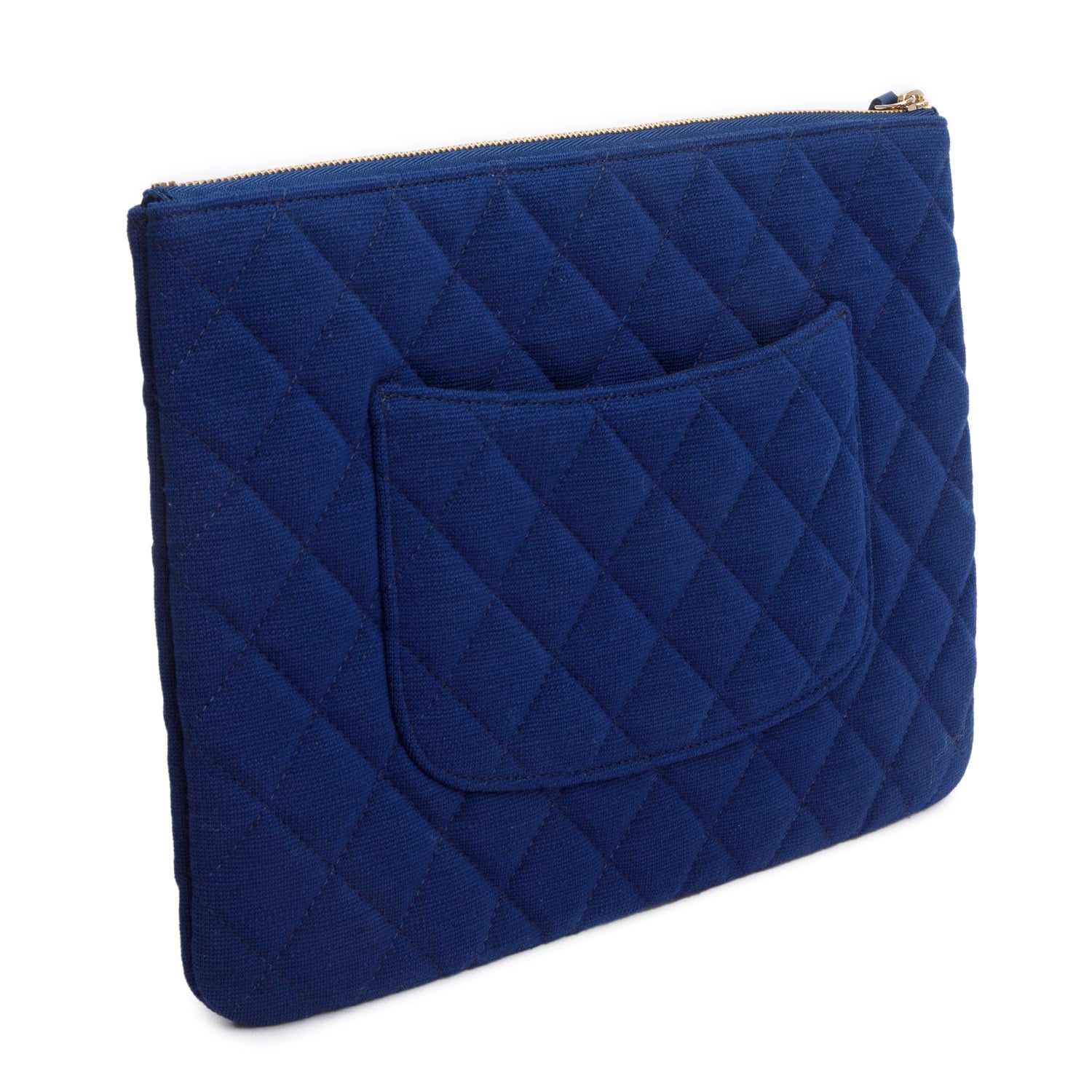 Chanel Blue Jersey Cotton Quilted Medium Cosmetic Clutch Bag