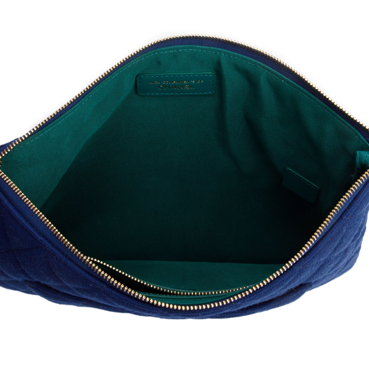 Chanel Blue Jersey Cotton Quilted Medium Cosmetic Clutch Bag