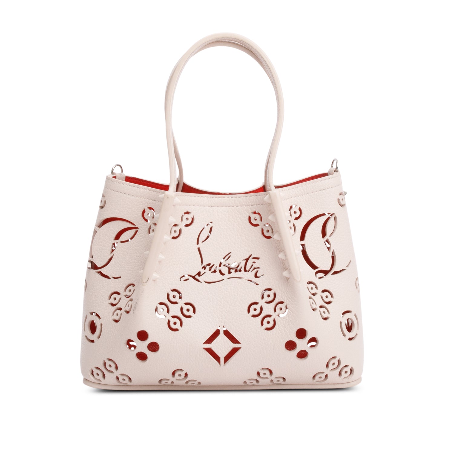 Christian Louboutin Neutral Calf Leather Spike Mini Cabarock Tote Bag w/ Strap