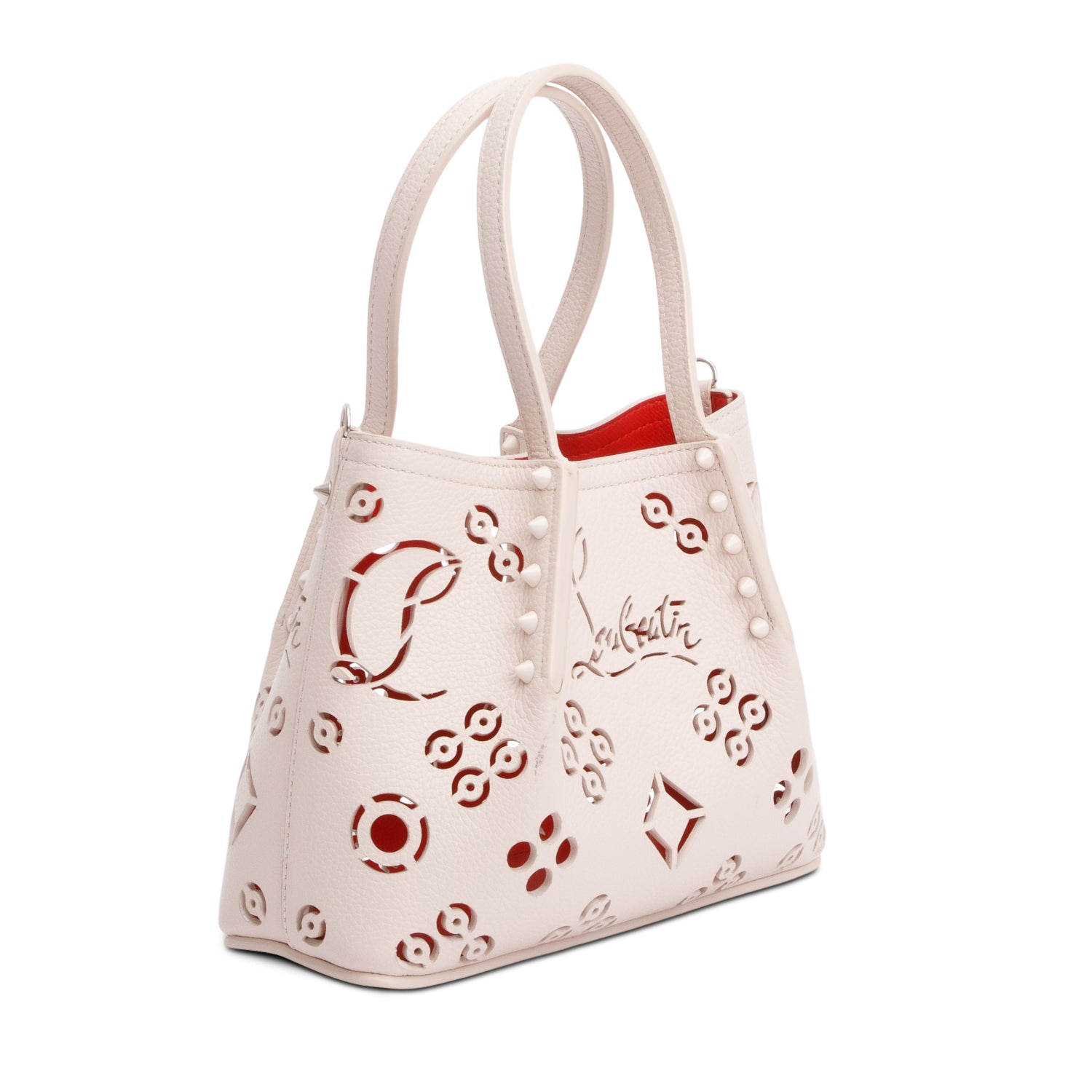 Christian Louboutin Neutral Calf Leather Spike Mini Cabarock Tote Bag w/ Strap