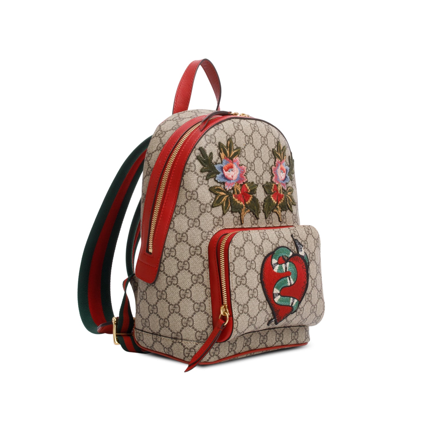 Gucci GG Supreme Monogram Web Kingsnake Heart Embroidered Small Day Backpack