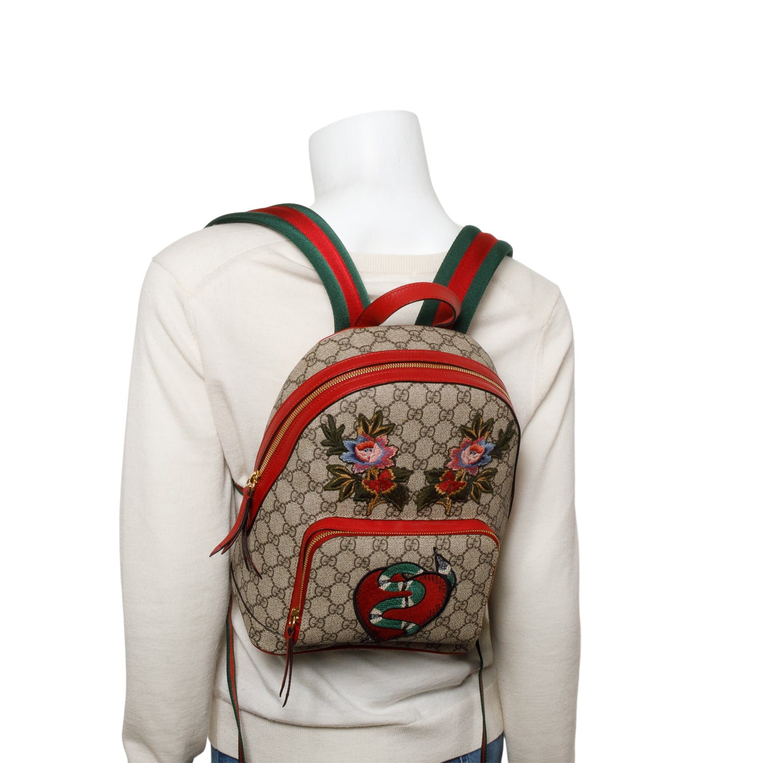 Gucci GG Supreme Monogram Web Kingsnake Heart Embroidered Small Day Backpack