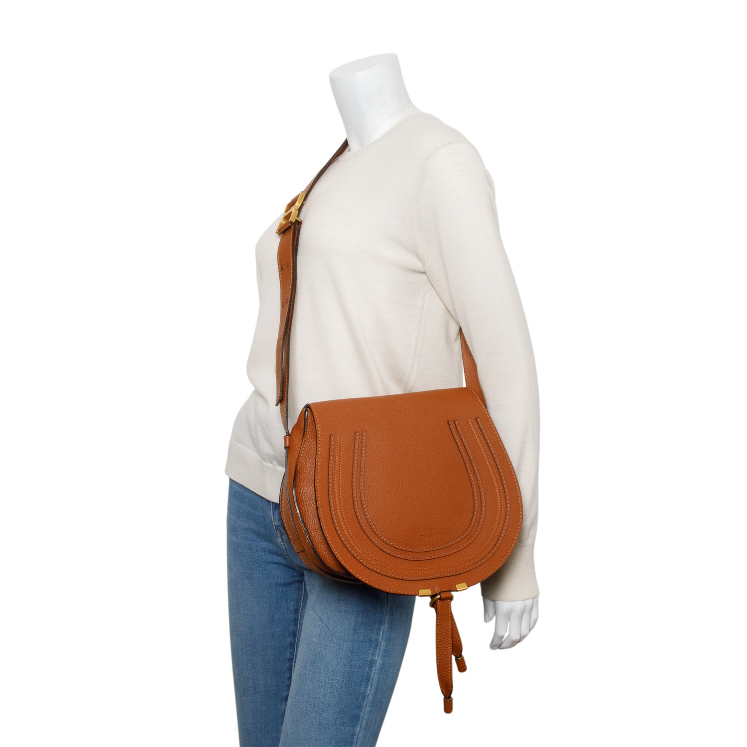 Chloe Brown Calfskin Leather Medium Marcie Crossbody Bag w/ Authenticity Card