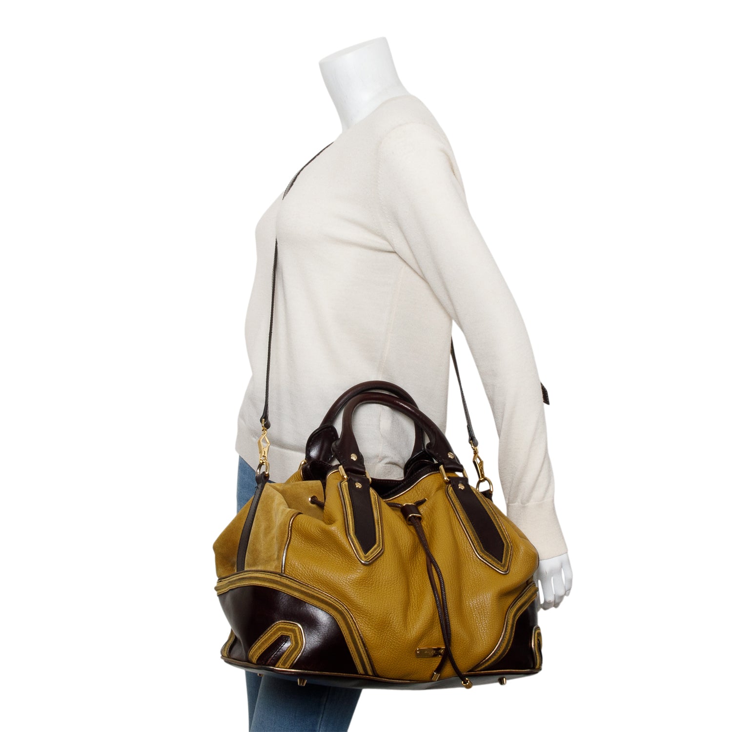 Burberry Prorsum Beige/Brown Calfskin Leather/Suede Earlsburn Mixed Media Tote Bag w/ Strap