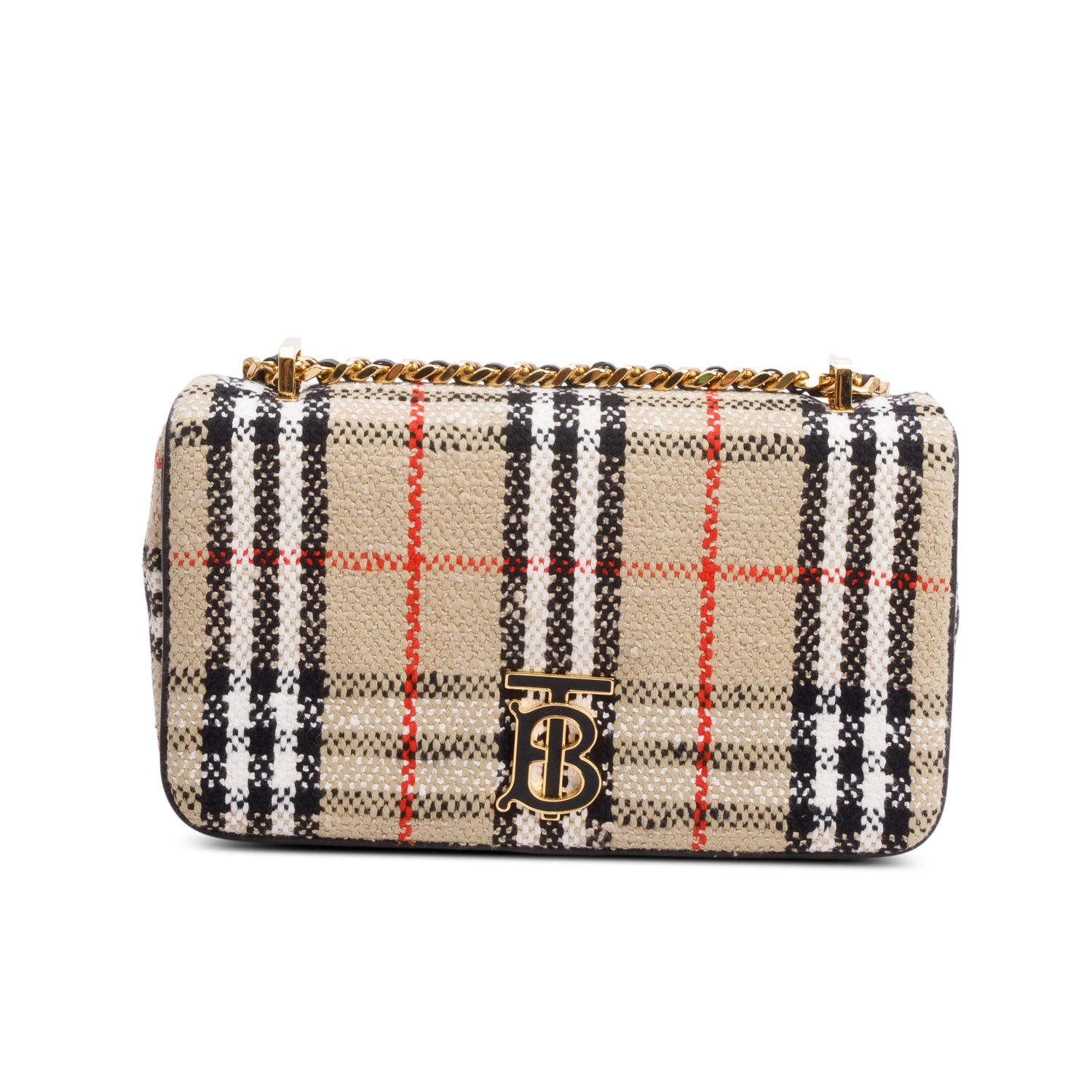 Burberry Beige Check Tweed Small Lola TB Shoulder Bag w/ Box