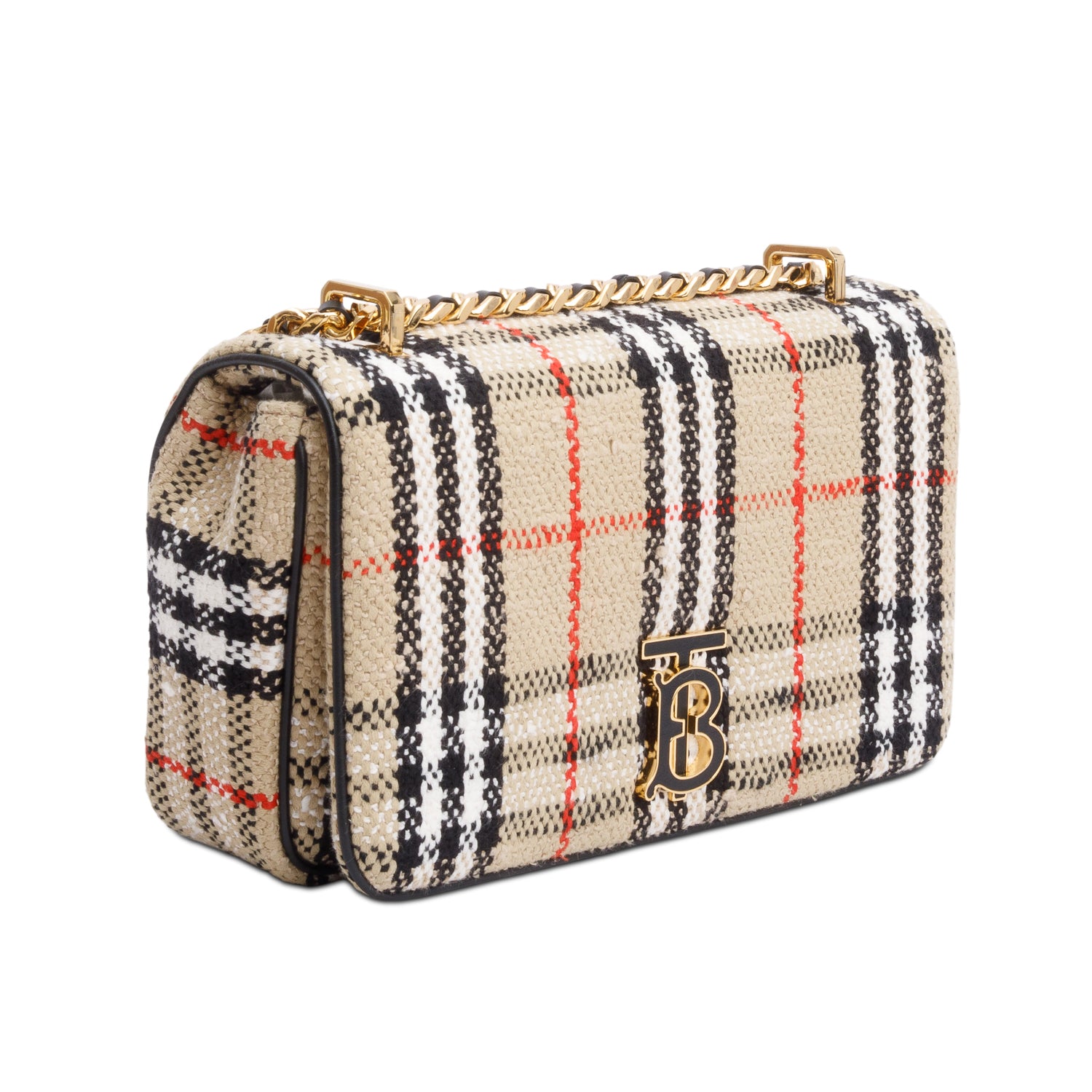 Burberry Beige Check Tweed Small Lola TB Shoulder Bag w/ Box