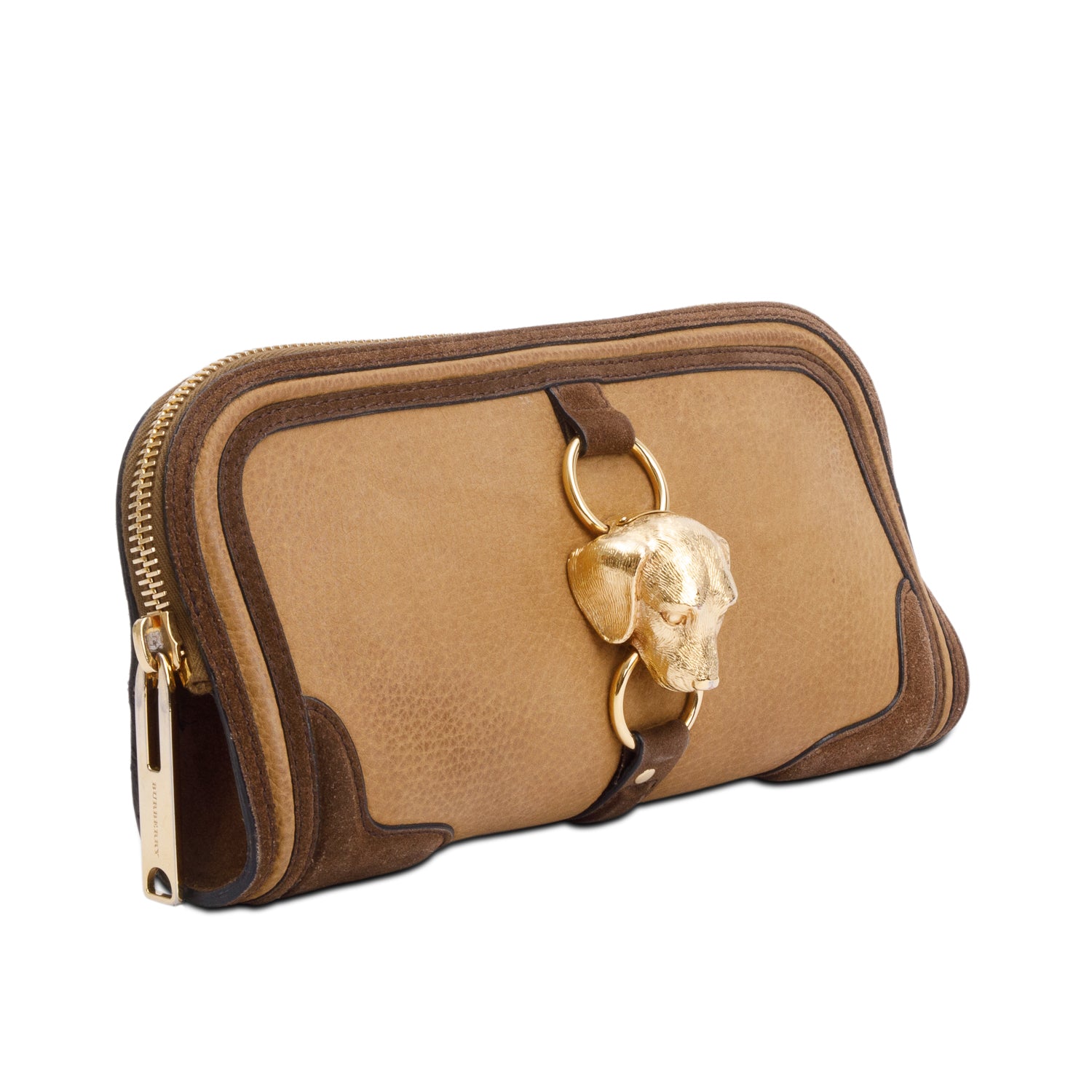 Burberry Beige/Brown Nubuck Leather Alma Dog Clutch
