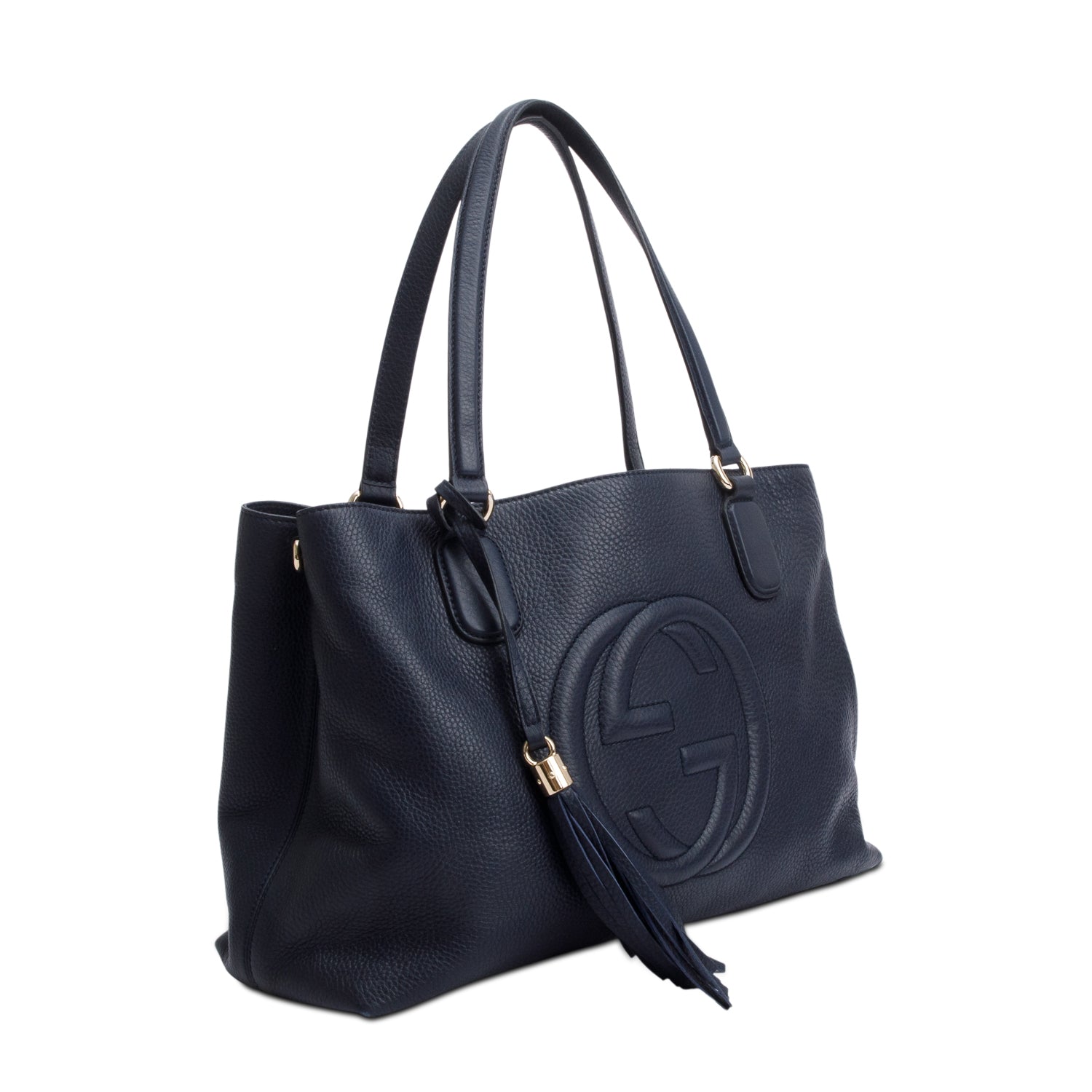 Gucci Navy Grained Leather Medium Soho Working Tote w/ Strap