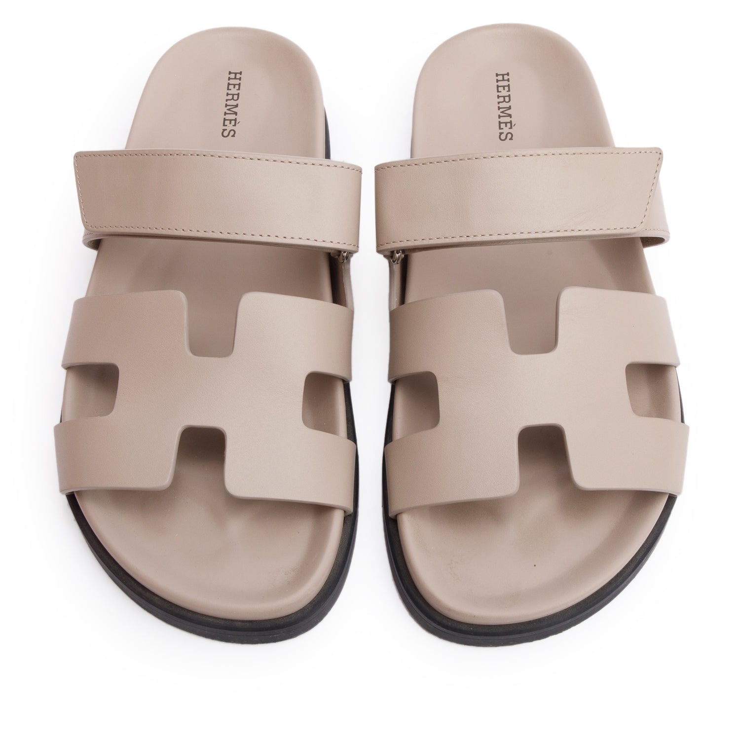 Hermes Beige Mastic Calfskin Leather Chypre Sandals, Size 38 w/ Box