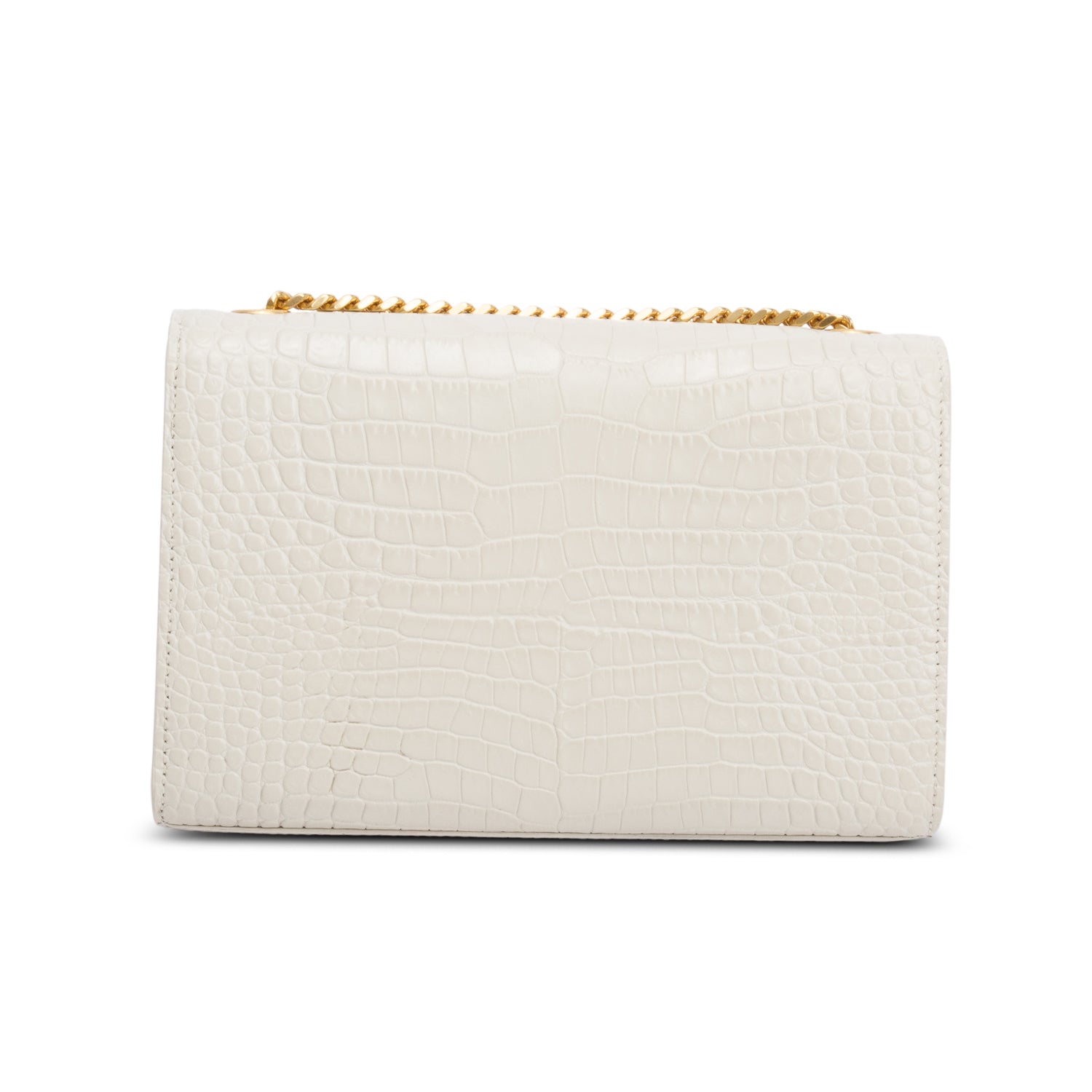 Saint Laurent 2025 White Crocodile-Embossed Leather Small Classic Monogram Kate Tassel Chain Bag w/ Box
