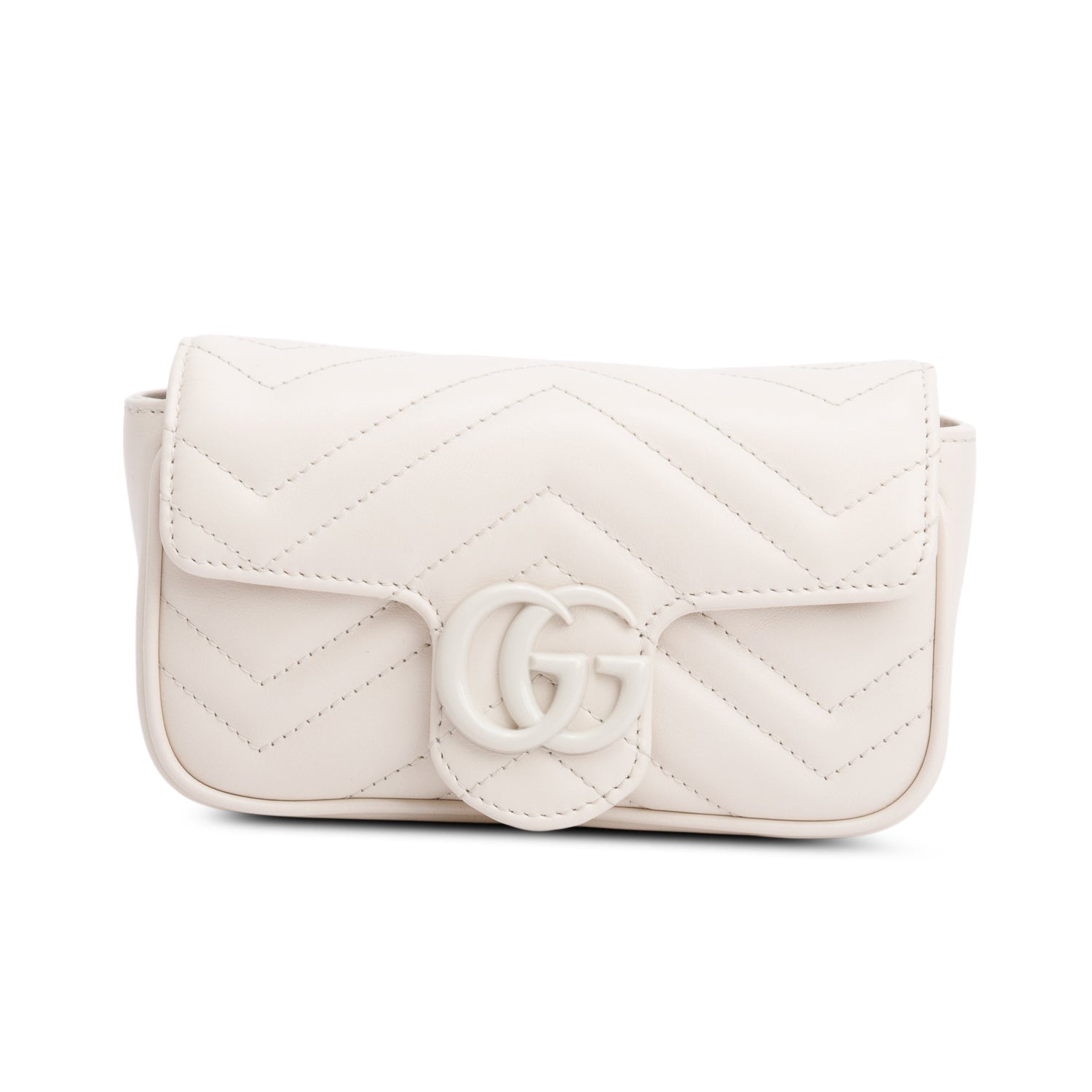 Gucci White GG Marmont Matelasse Monochrome Belt Bag w/ Box