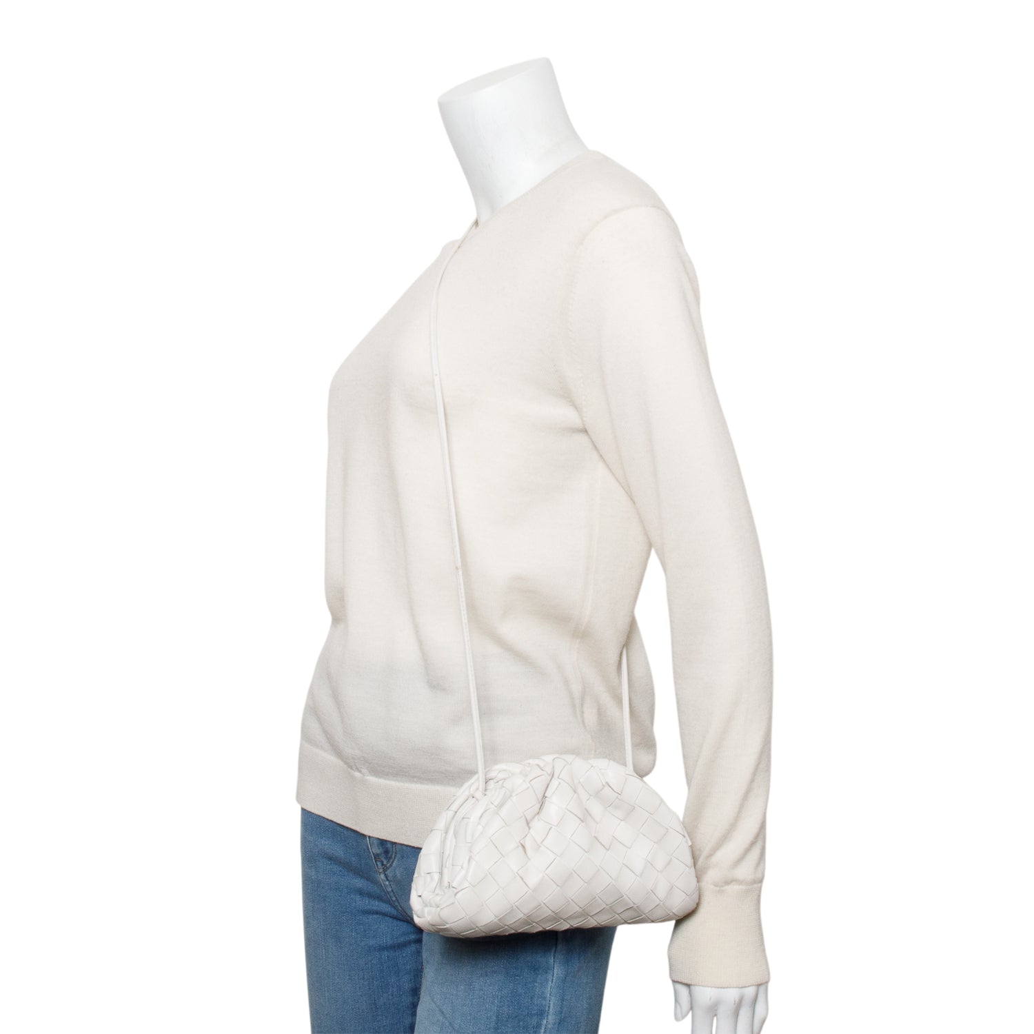 Bottega Veneta White Calfskin Intrecciato Leather The Mini Pouch