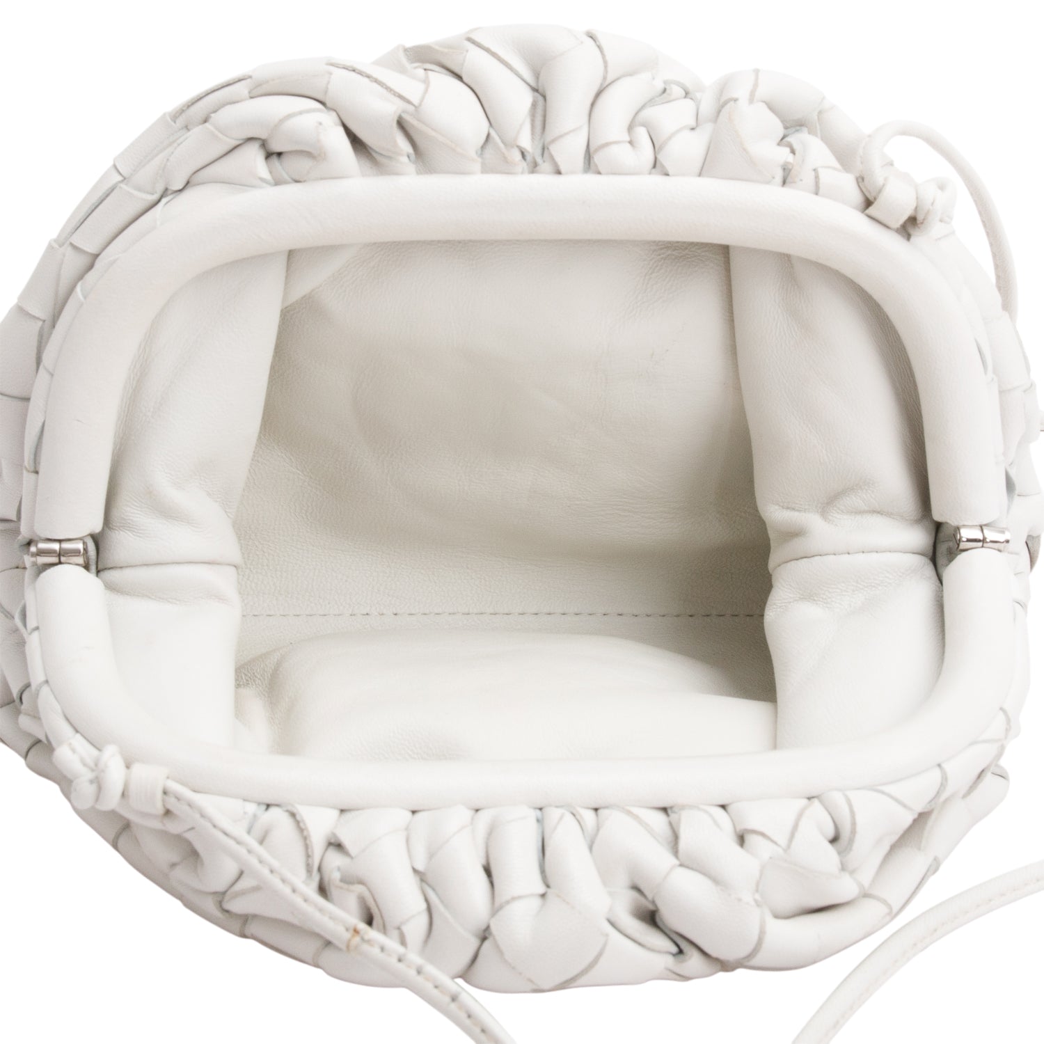 Bottega Veneta White Calfskin Intrecciato Leather The Mini Pouch