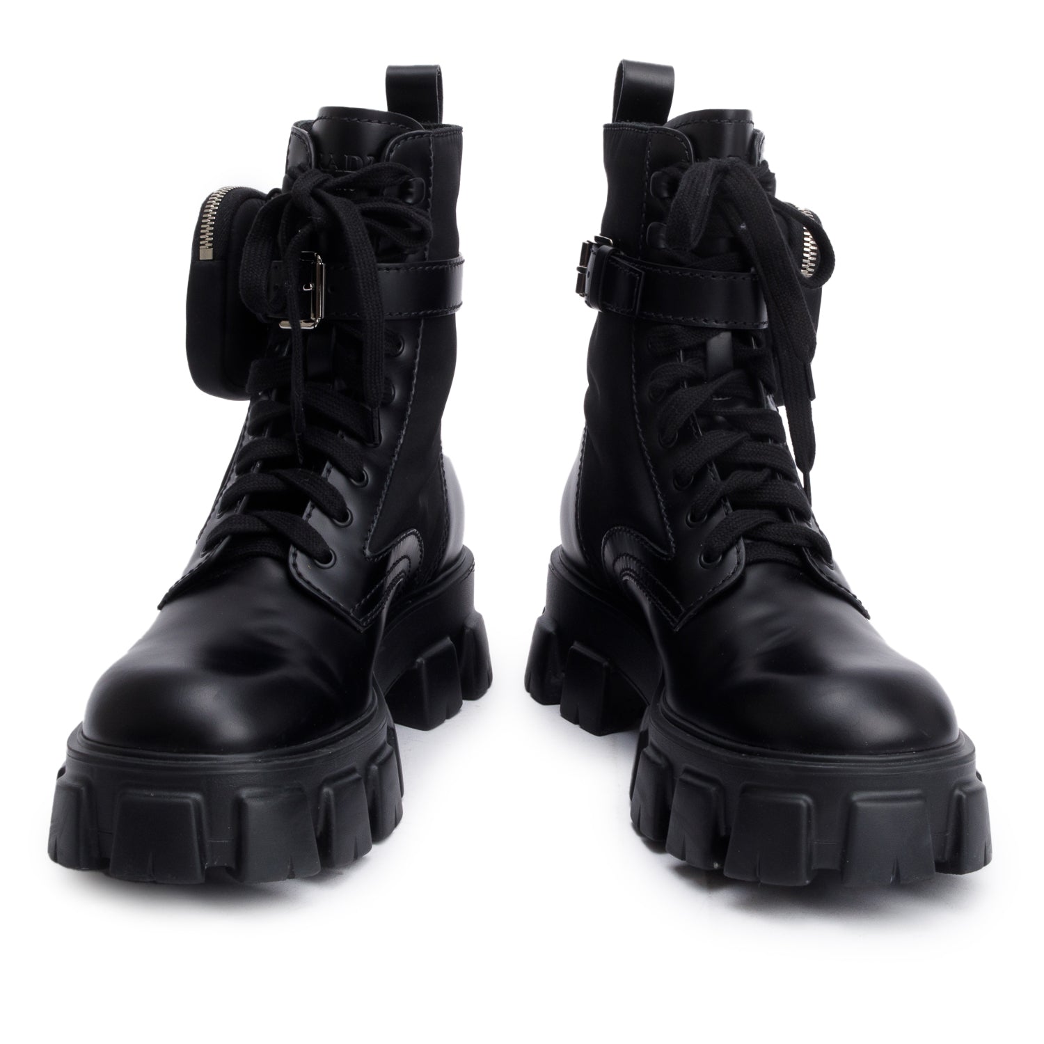 Prada Black Monolith Leather and Re-Nylon Boots with Pouch, Men’s Size 8.5 w/ Box