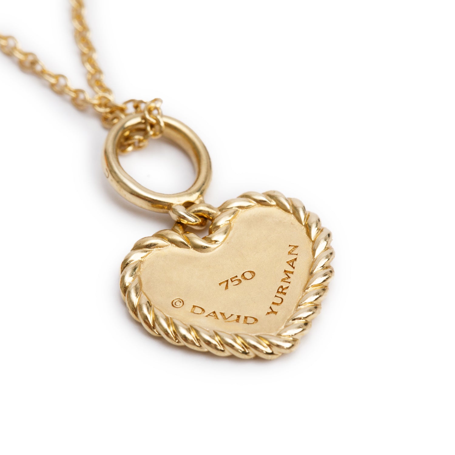 David Yurman 18k Yellow Gold Pave Diamond Cable Collectibles Plate Heart Pendant Necklace, 11.5 MM w/ Box