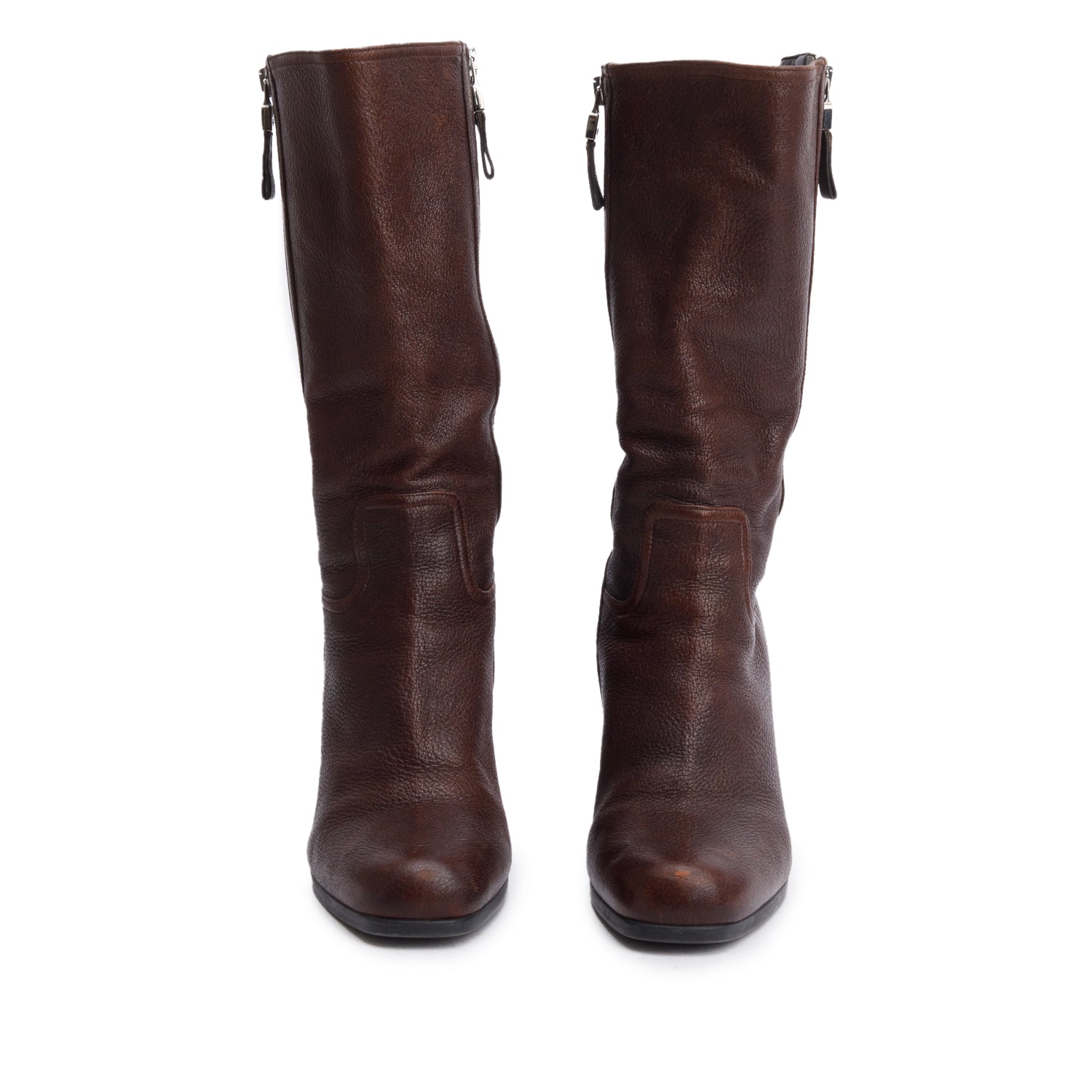 Prada Brown Leather Mid-Calf Boots, Size 40