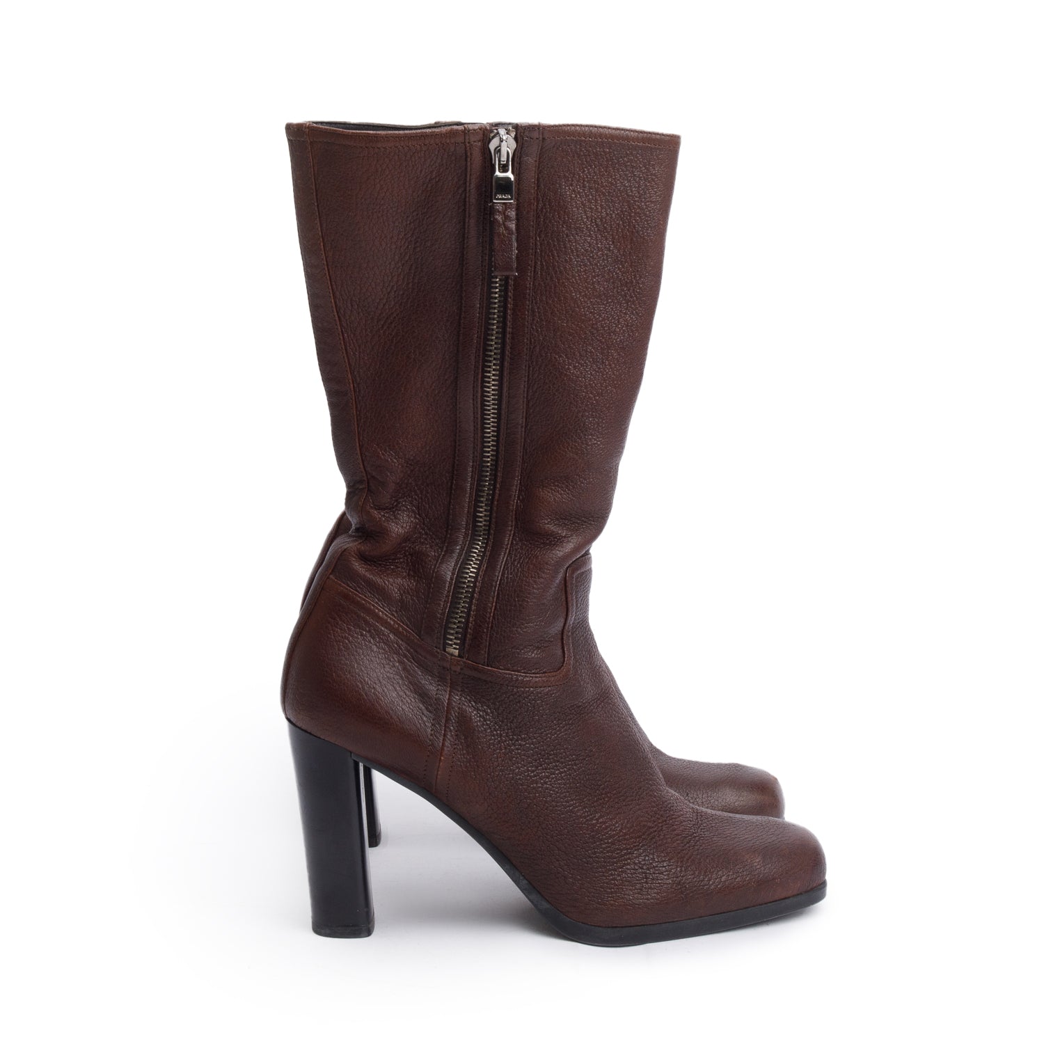 Prada Brown Leather Mid-Calf Boots, Size 40