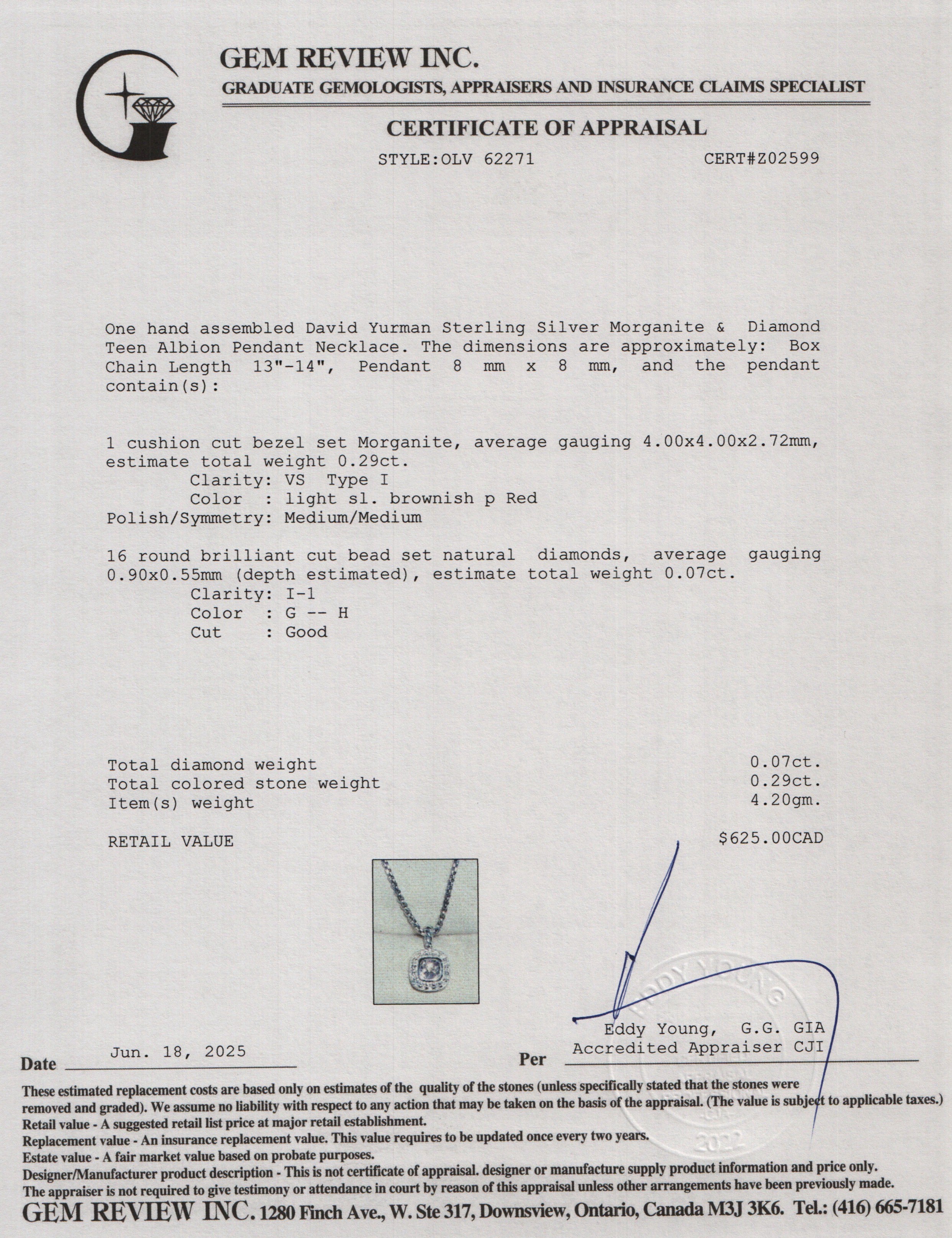 David Yurman Sterling Silver Morganite & Diamond Teen Albion Pendant Necklace, 4 MM