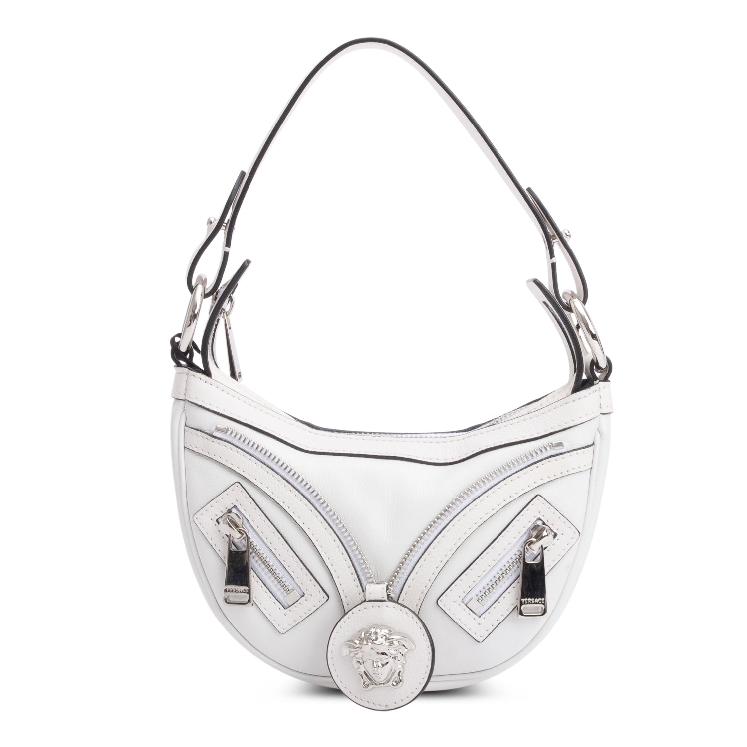 Versace White Leather Mini Repeat Hobo w/ Strap