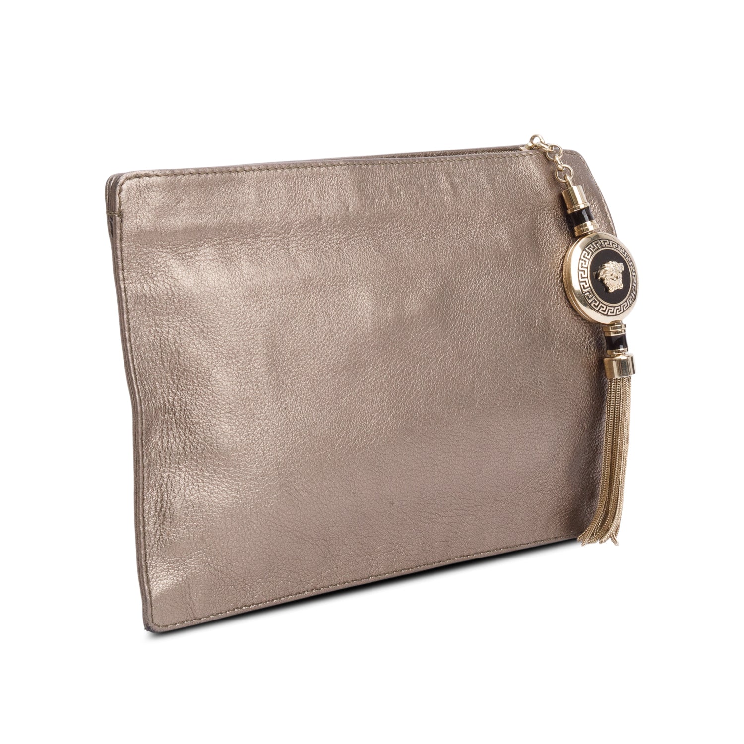 Versace Gold Metallic Leather Vanitas Tassel Clutch