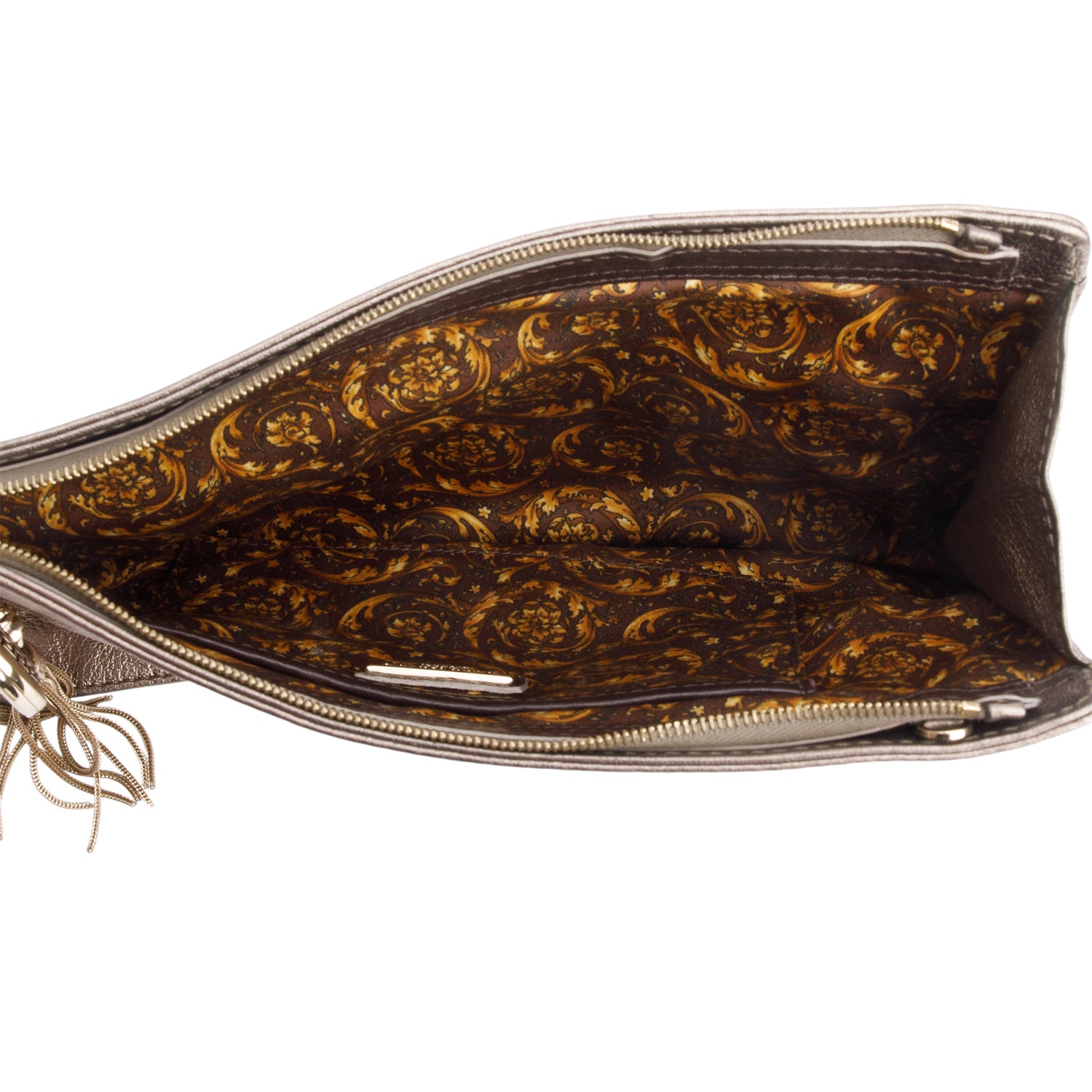 Versace Gold Metallic Leather Vanitas Tassel Clutch