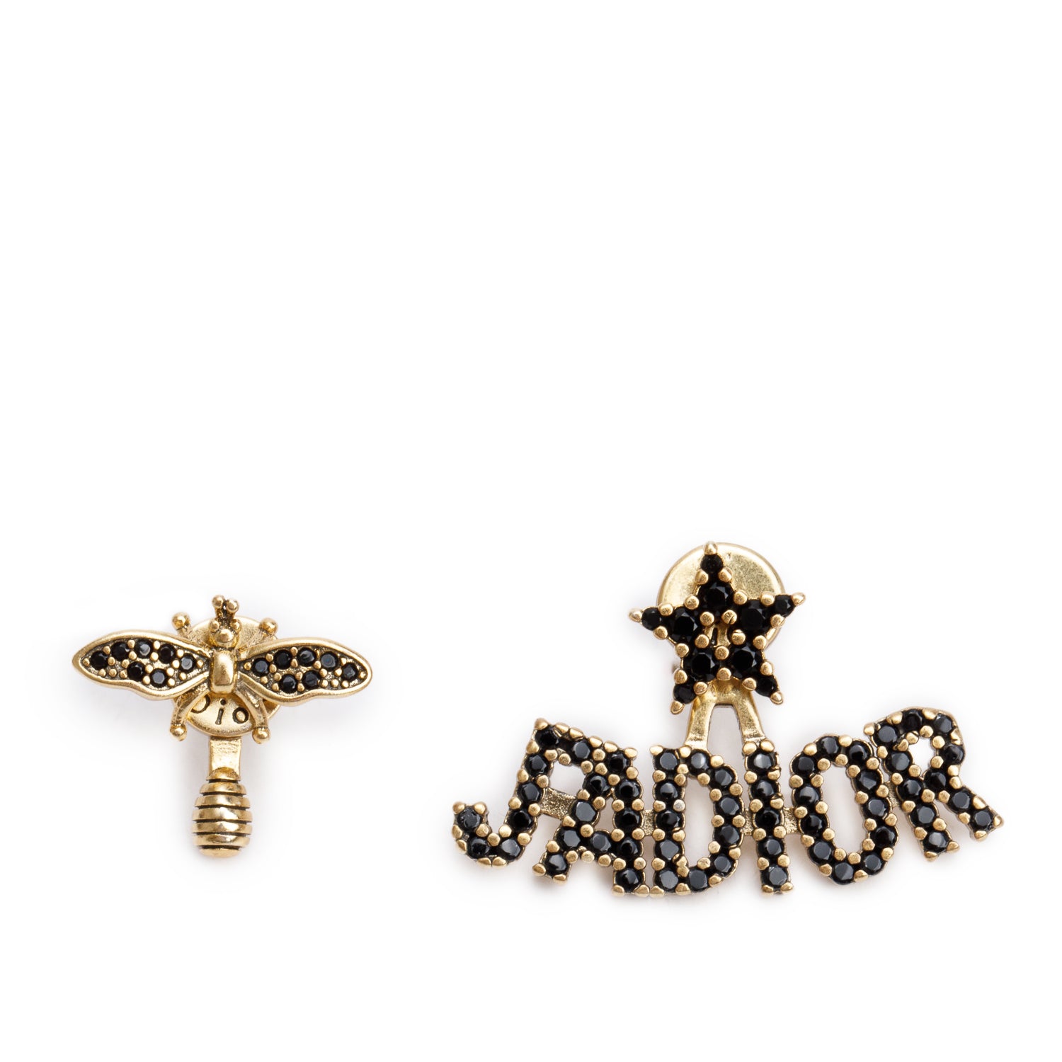 Christian Dior Gold-Plated Crystal J'Adior Asymmetrical Bee Earrings w/ Box