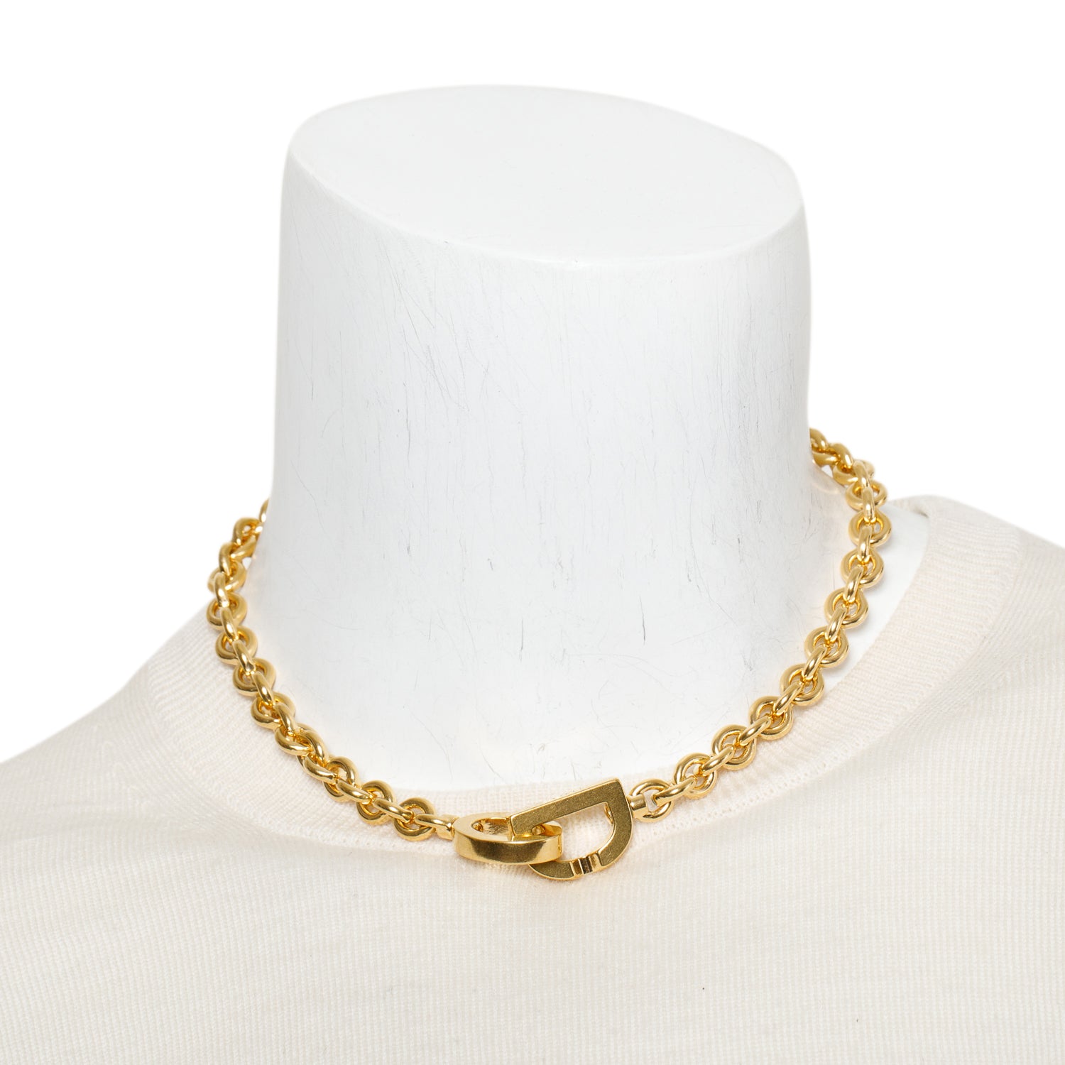 Christian Dior Gold Plated CD Chain Choker Necklace w/ Box