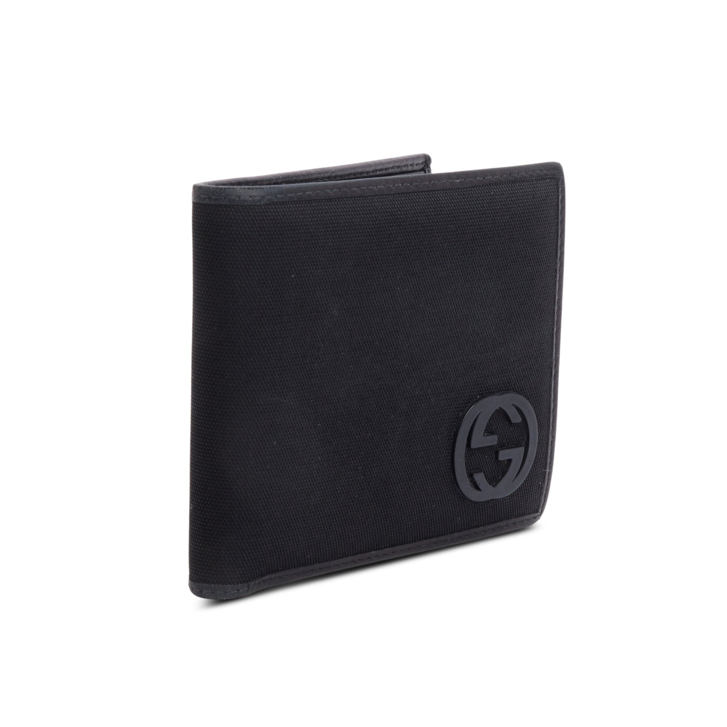 Gucci Black Leather Trim Canvas Interlocking G Logo Bifold Wallet
